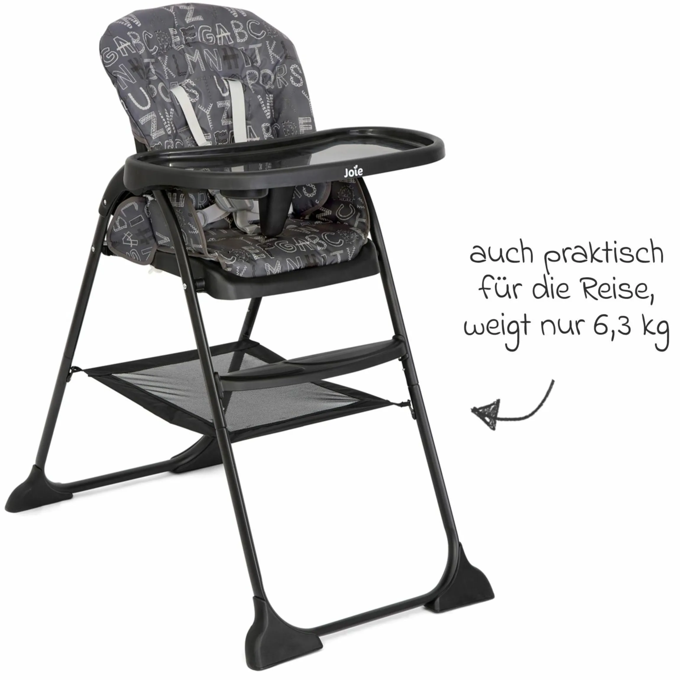 Hochstuhl Mimzy Snacker ab 6 Monate nutzbar klein faltbar nur 6,3 kg leicht - ABC Charcoal - Kollektion 2025
