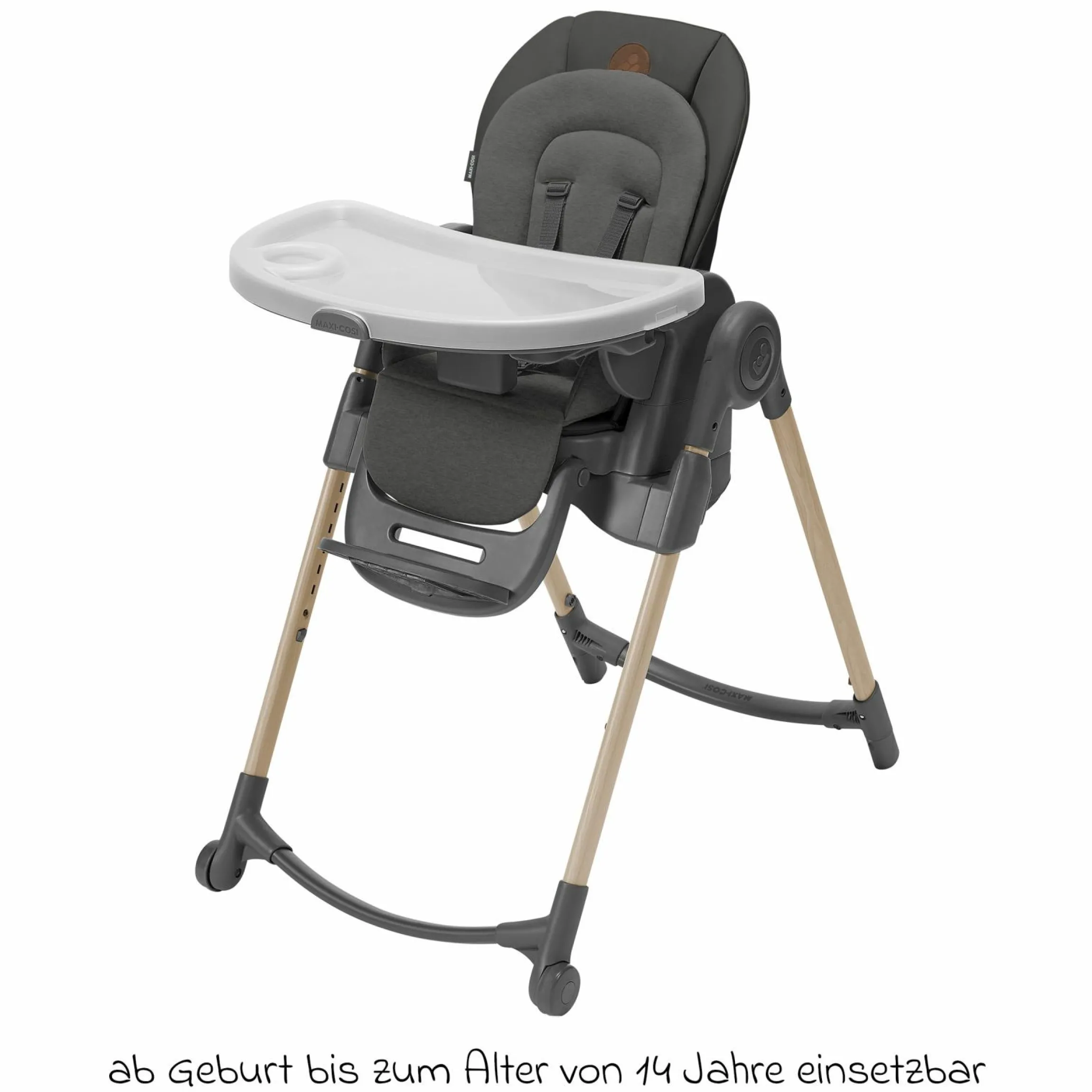 Hochstuhl Minla mitwachsend ab Geburt - 14 Jahre - Hochstuhl, Babyliege mit Liegefunktion & Tablett - Beyound - Graphite Eco - Kollektion 2025