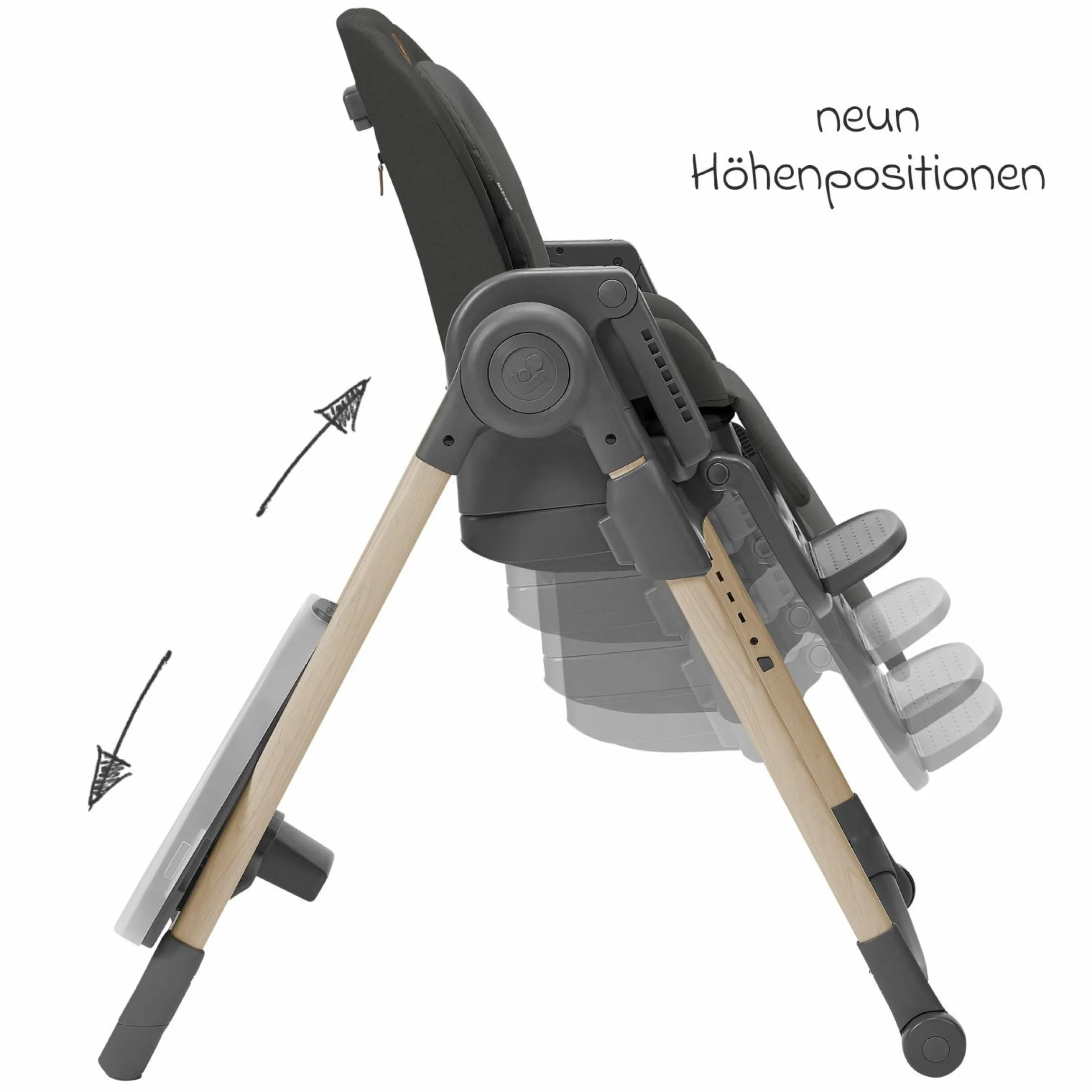 Hochstuhl Minla mitwachsend ab Geburt - 14 Jahre - Hochstuhl, Babyliege mit Liegefunktion & Tablett - Beyound - Graphite Eco - Kollektion 2025