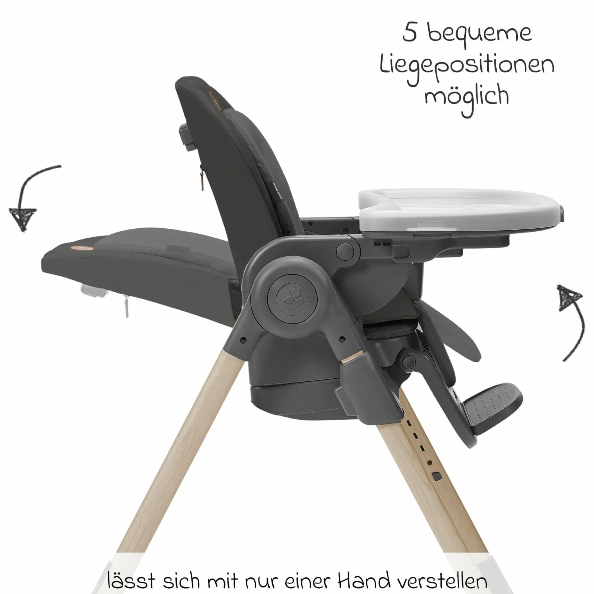Hochstuhl Minla mitwachsend ab Geburt - 14 Jahre - Hochstuhl, Babyliege mit Liegefunktion & Tablett - Beyound - Graphite Eco - Kollektion 2025