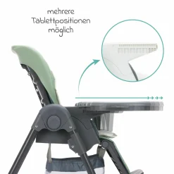 Hochstuhl Mio ab 6 Monate nutzbar mit Liegeposition, abnehmbarem Essbrett, 4 Rollen & klein faltbar - Grau Grün