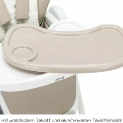 Hochstuhl Mio ab 6 Monate nutzbar mit Liegeposition, abnehmbarem Essbrett, 4 Rollen & klein faltbar - Weiß Taupe
