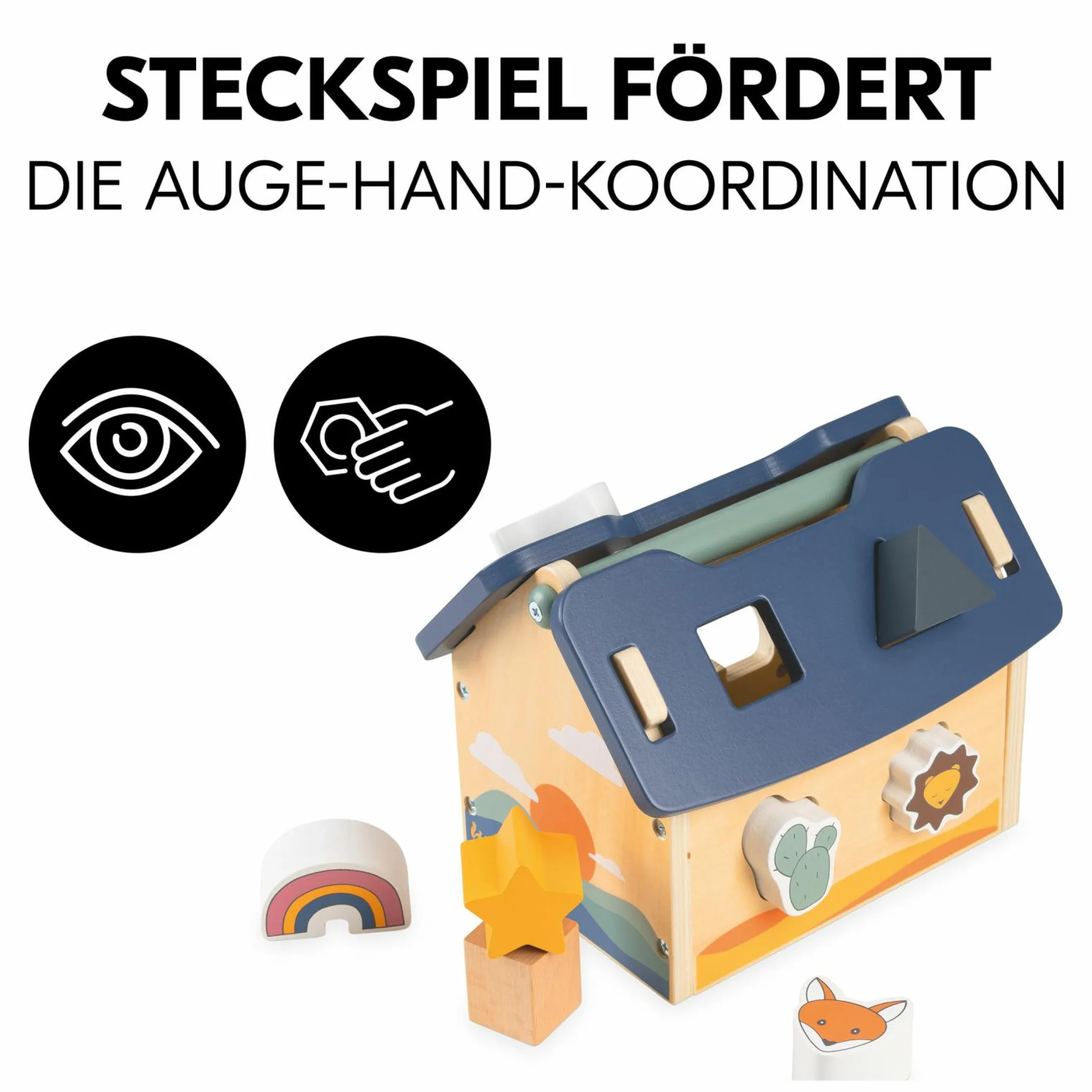 Holz Steck- und Motorik-Spiel - Haus mit Formen - Sort N Build