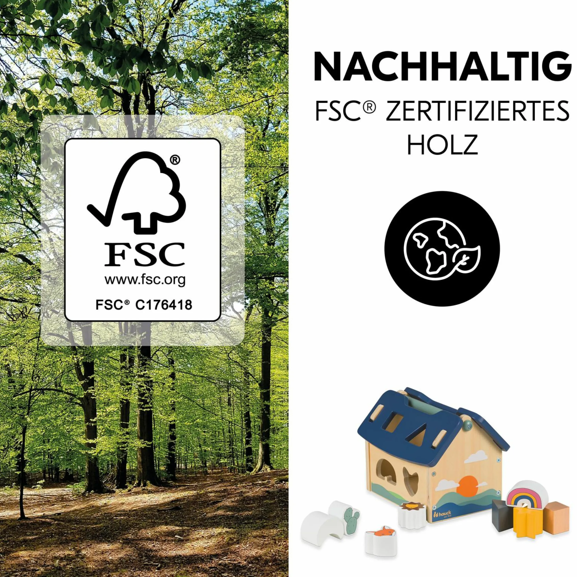 Holz Steck- und Motorik-Spiel - Haus mit Formen - Sort N Build