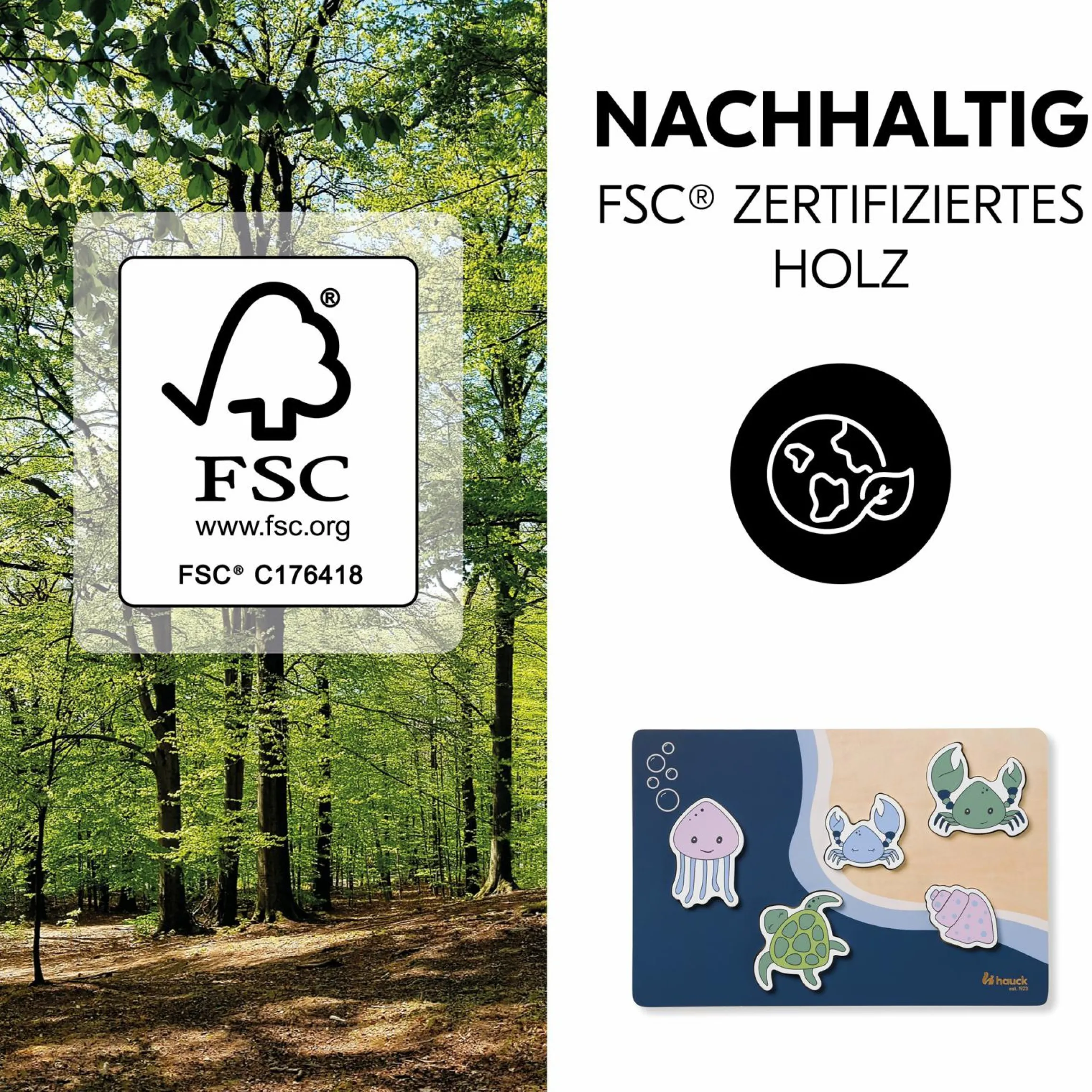 Holz Steckpuzzle für Baby (ab 1 Jahr) - Sea - Puzzle N Fit