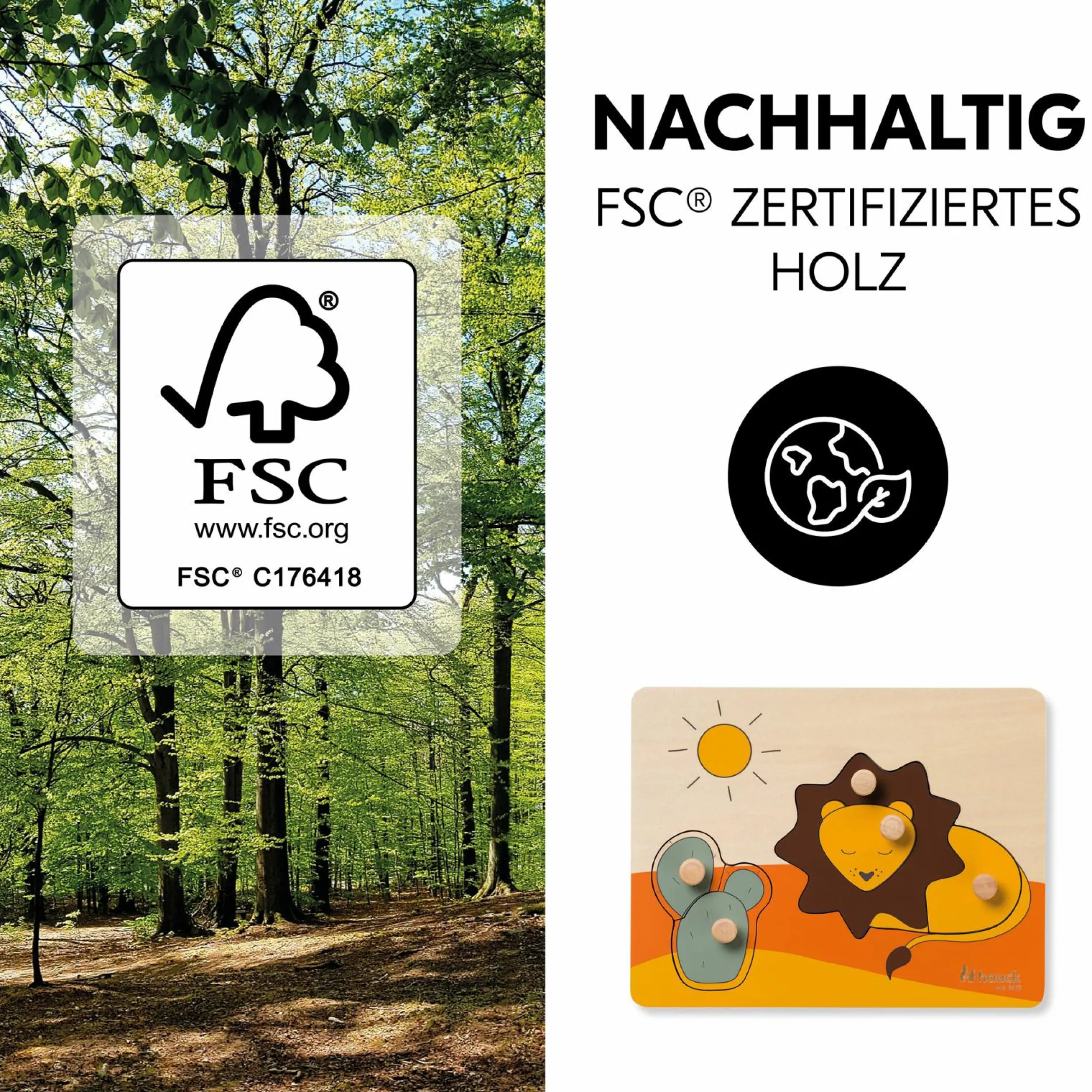 Holz Steckpuzzle für Baby (ab 1 Jahr) - Lion / Löwe - Puzzle N Sort
