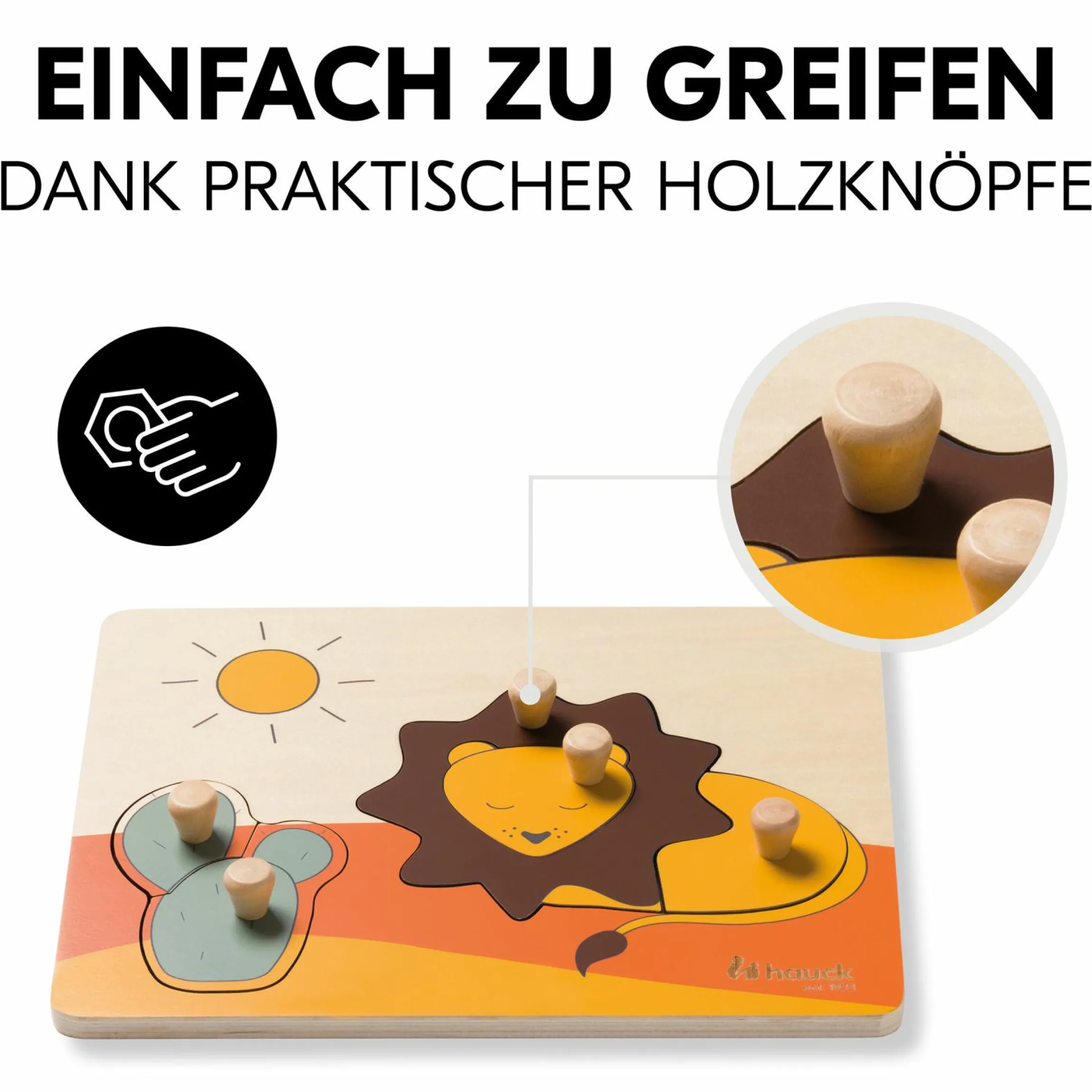 Holz Steckpuzzle für Baby (ab 1 Jahr) - Lion / Löwe - Puzzle N Sort