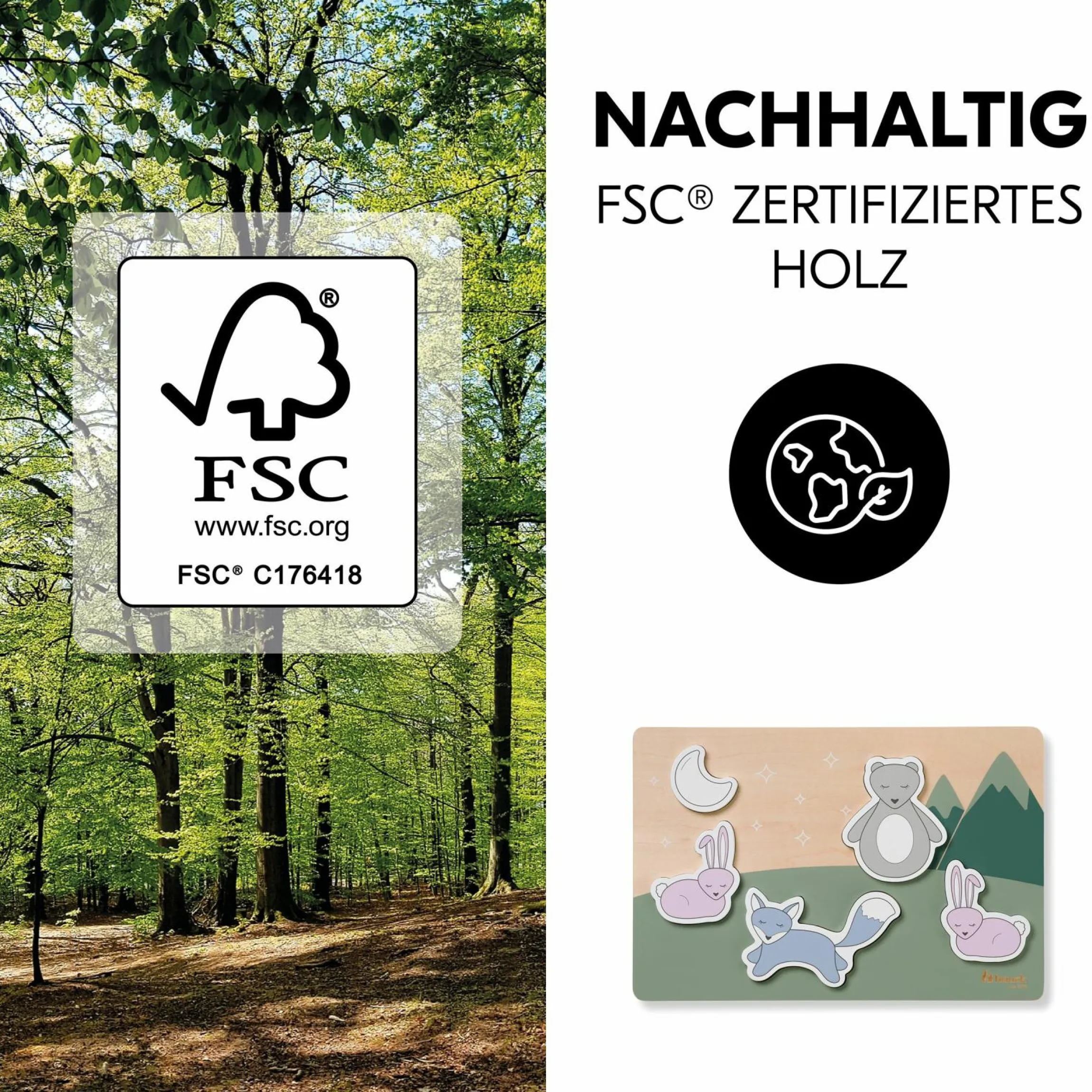 Holz Steckpuzzle für Baby (ab 1 Jahr) - Forest - Puzzle N Fit