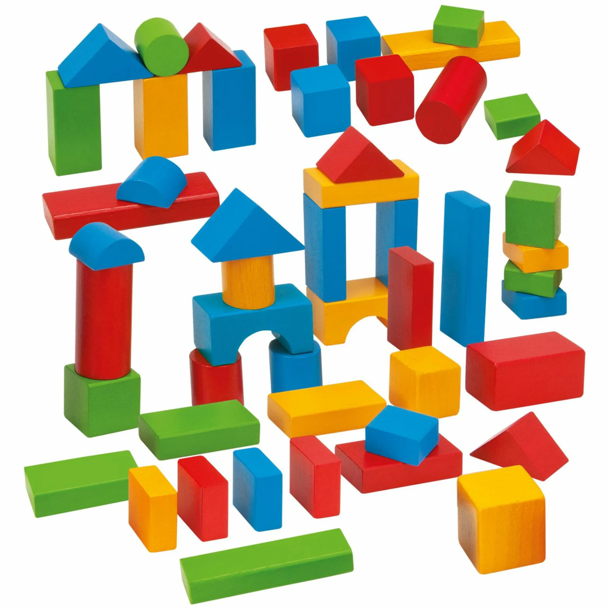 Holzbausteine 50 Stück - extra große Teile - in Box - Bunt