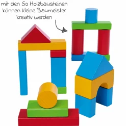 Holzbausteine 50 Stück - extra große Teile - in Box - Bunt