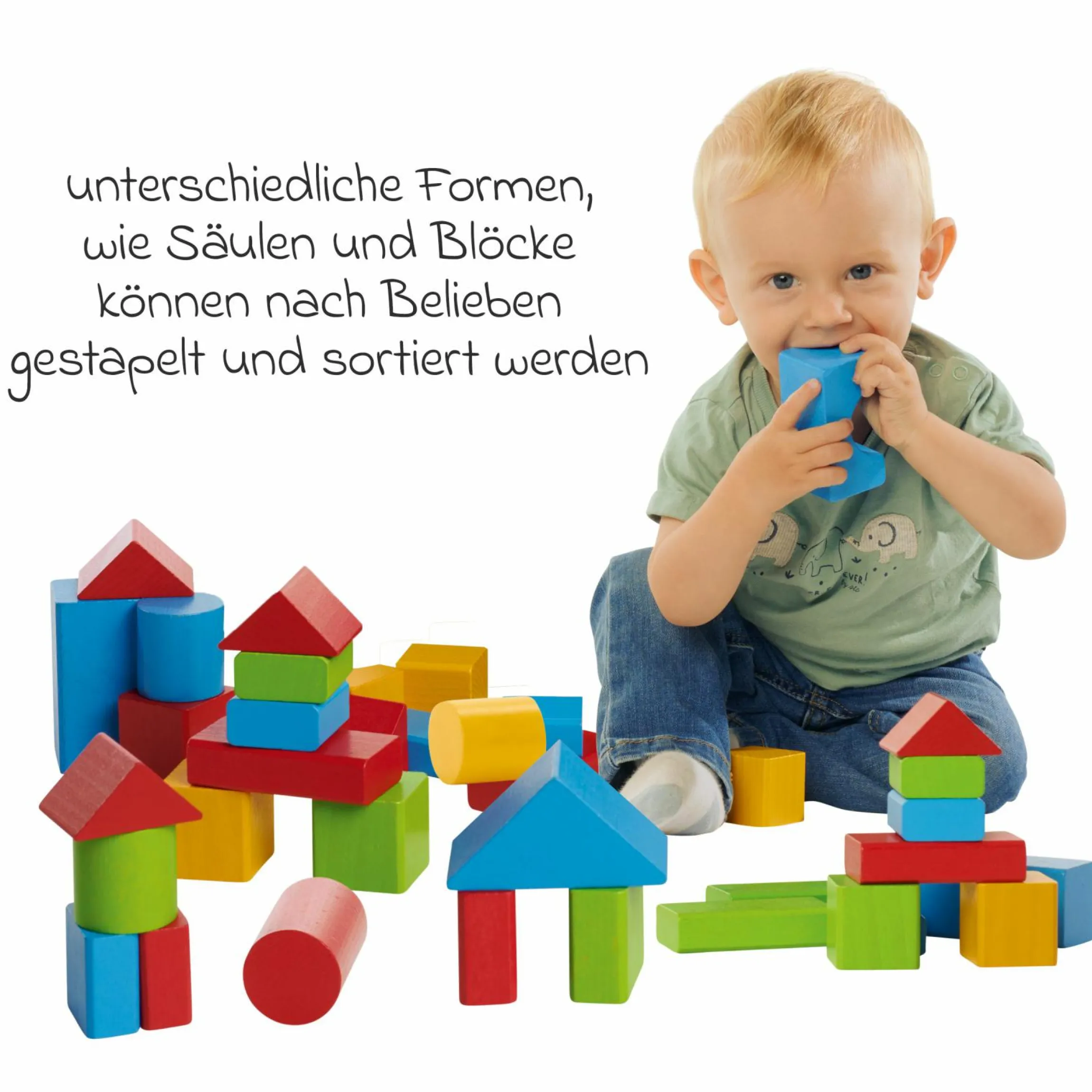 Holzbausteine 50 Stück - extra große Teile - in Box - Bunt