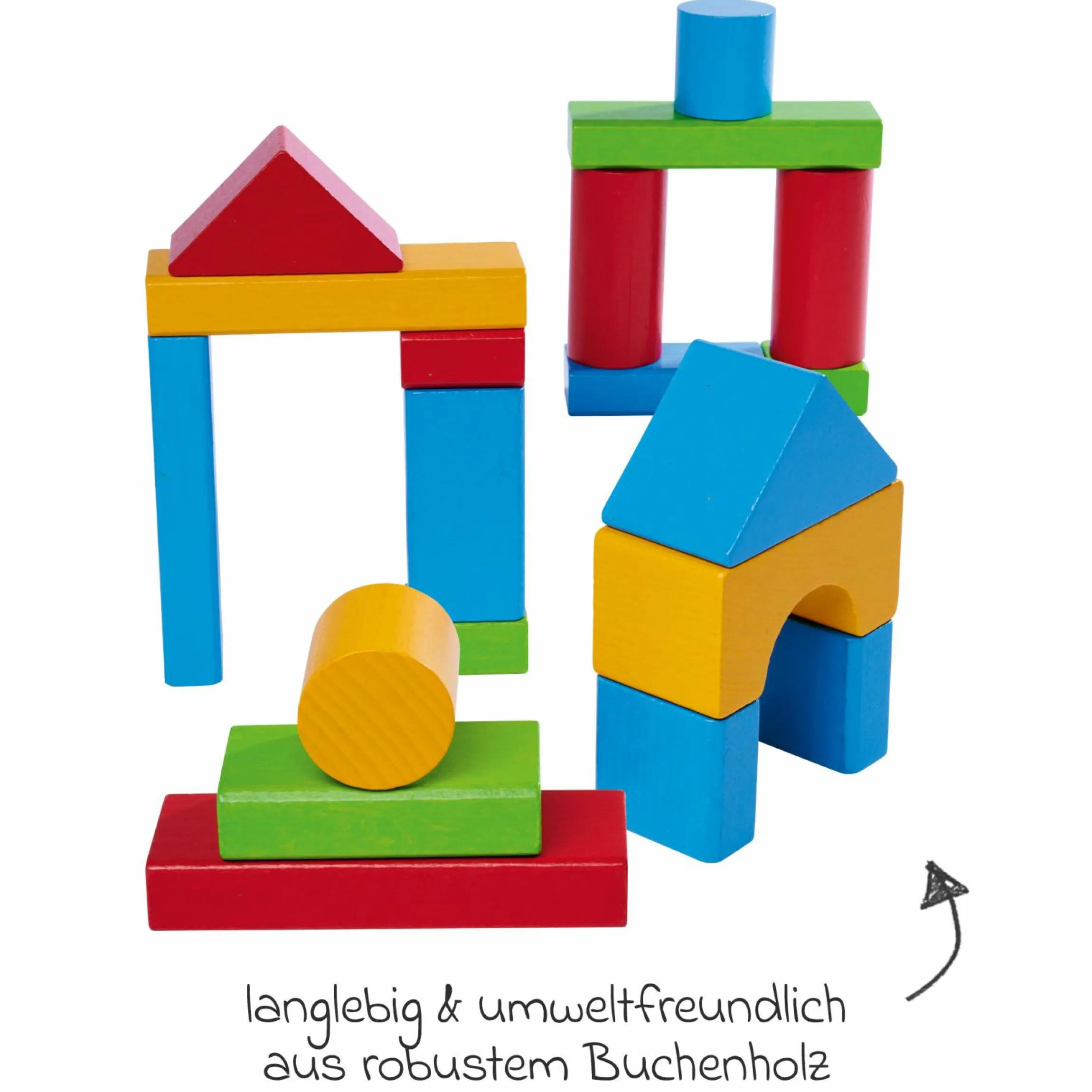 Holzbausteine 50 Stück - extra große Teile - in Box - Bunt