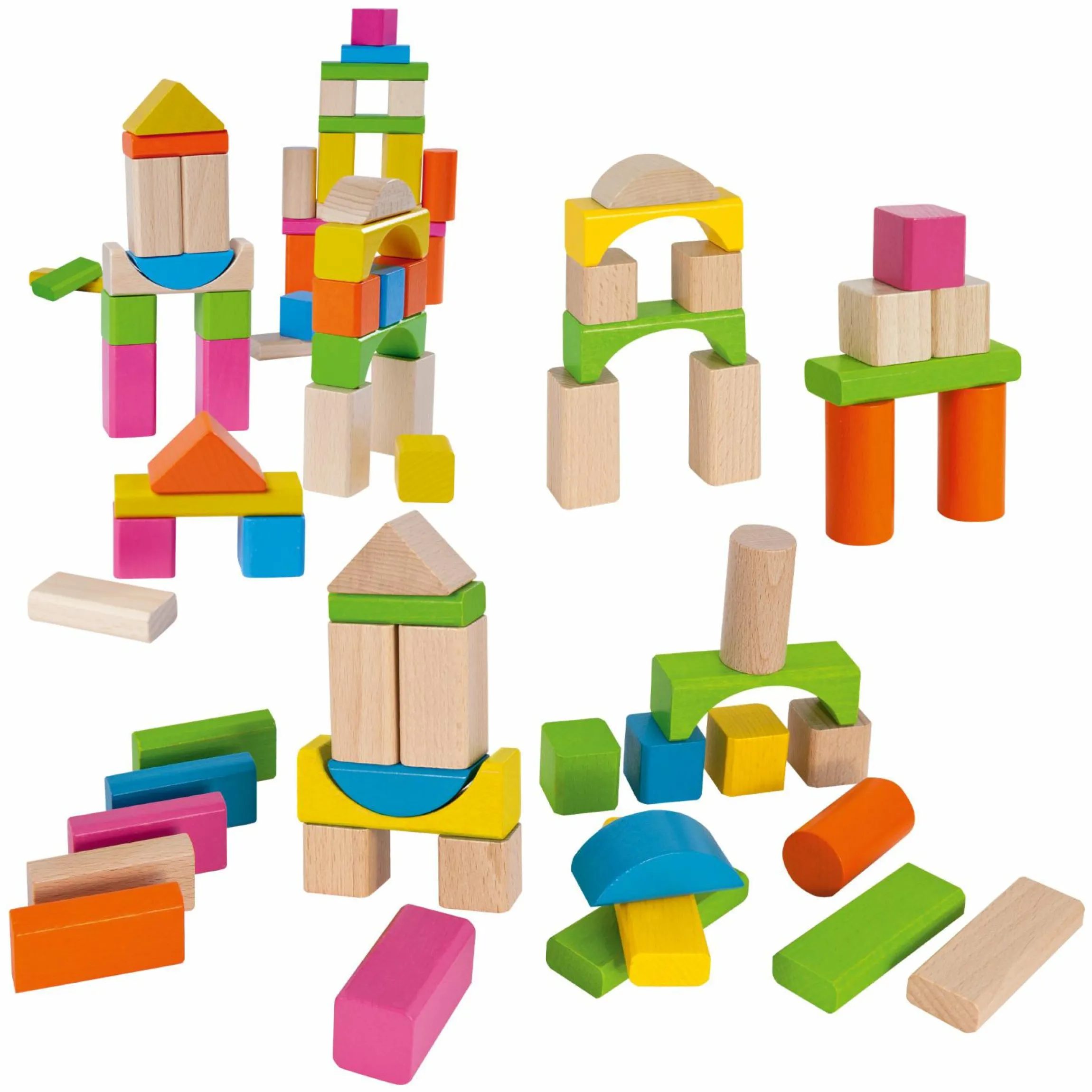 Holzbausteine 60 Stück - in Box mit Sortierspiel - Bunt & Natur