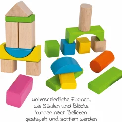 Holzbausteine 60 Stück - in Box mit Sortierspiel - Bunt & Natur