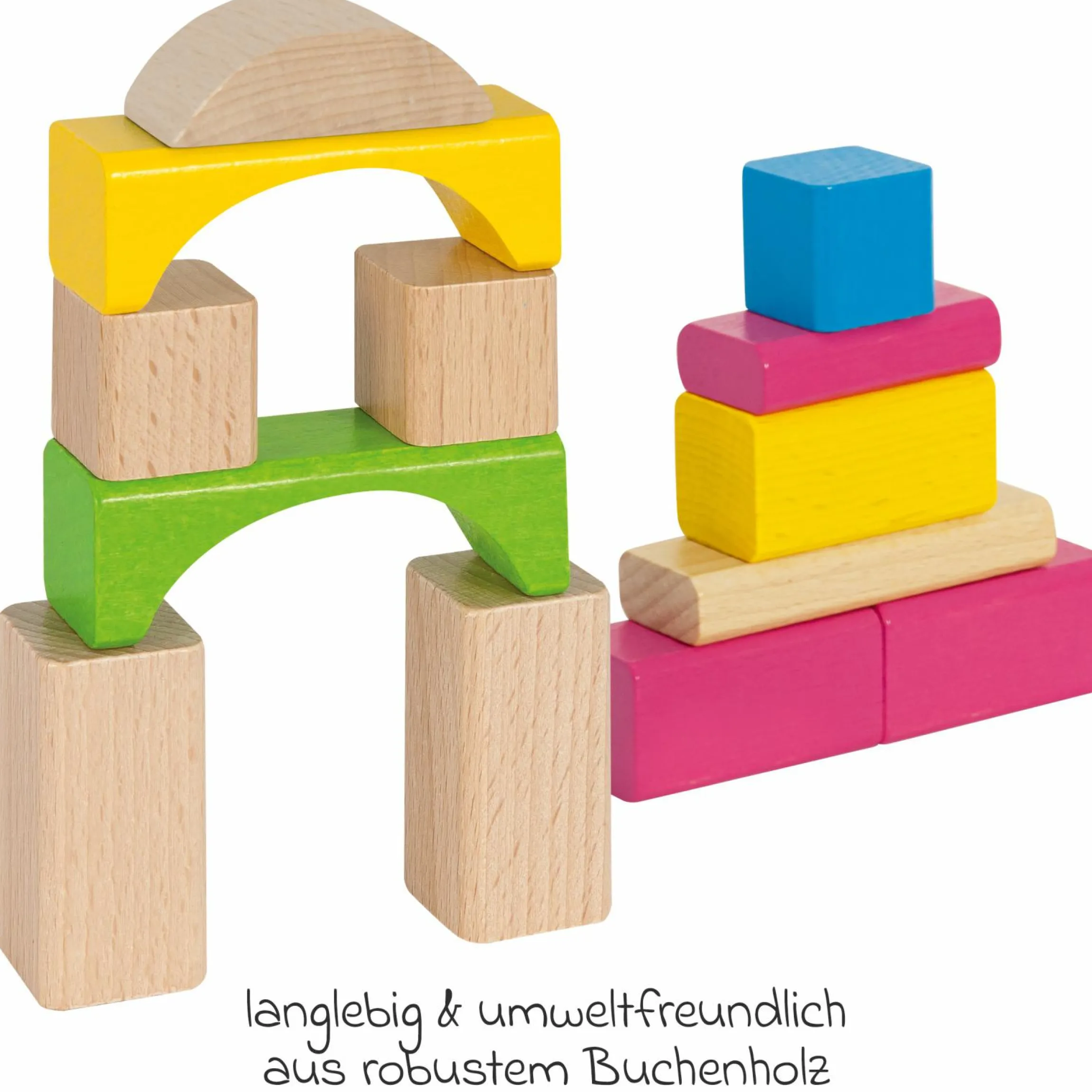 Holzbausteine 60 Stück - in Box mit Sortierspiel - Bunt & Natur