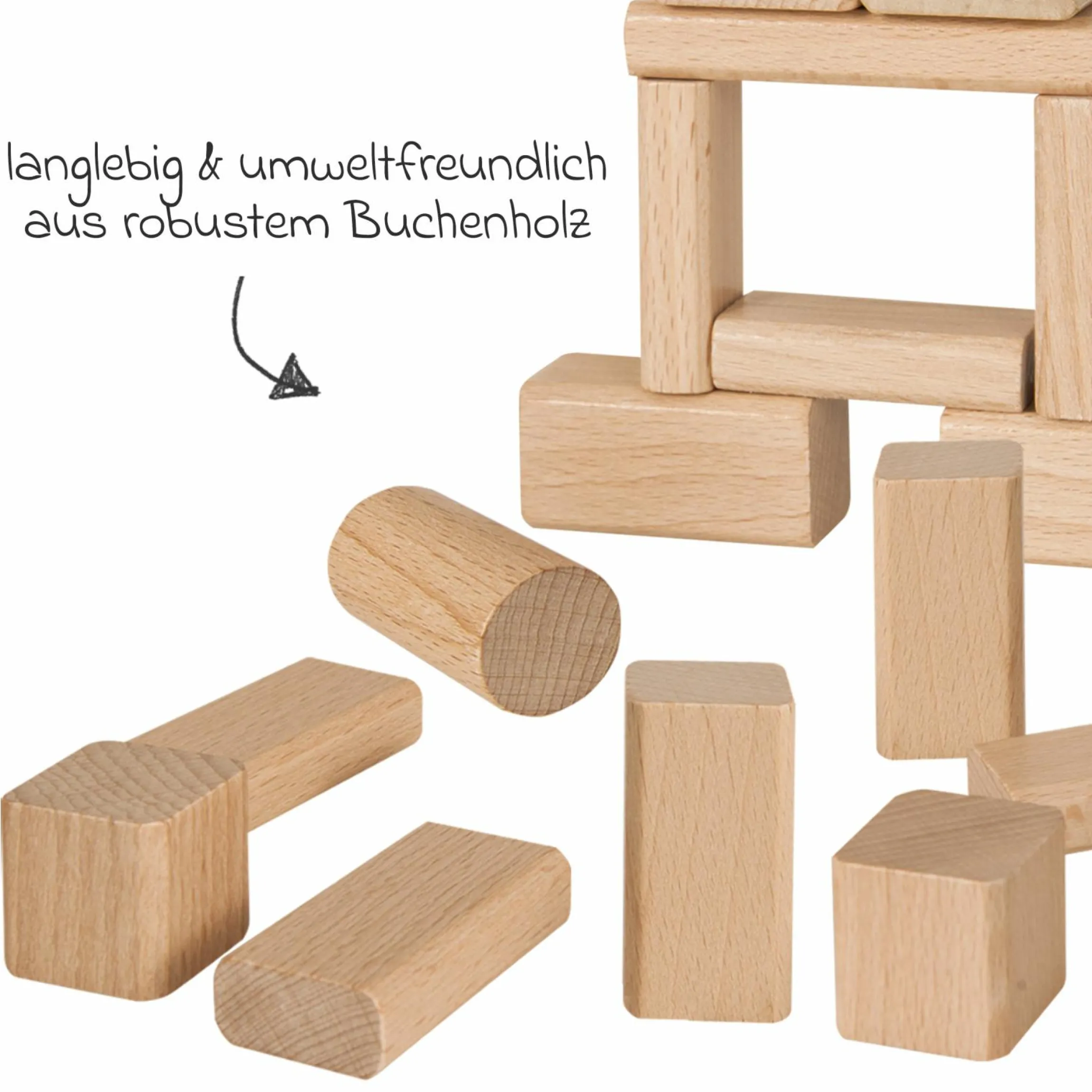 Holzbausteine 50 Stück - in Box mit Sortierspiel - Natur