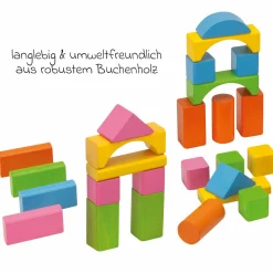 Holzbausteine 75 Stück - in Box mit Sortierspiel - Bunt