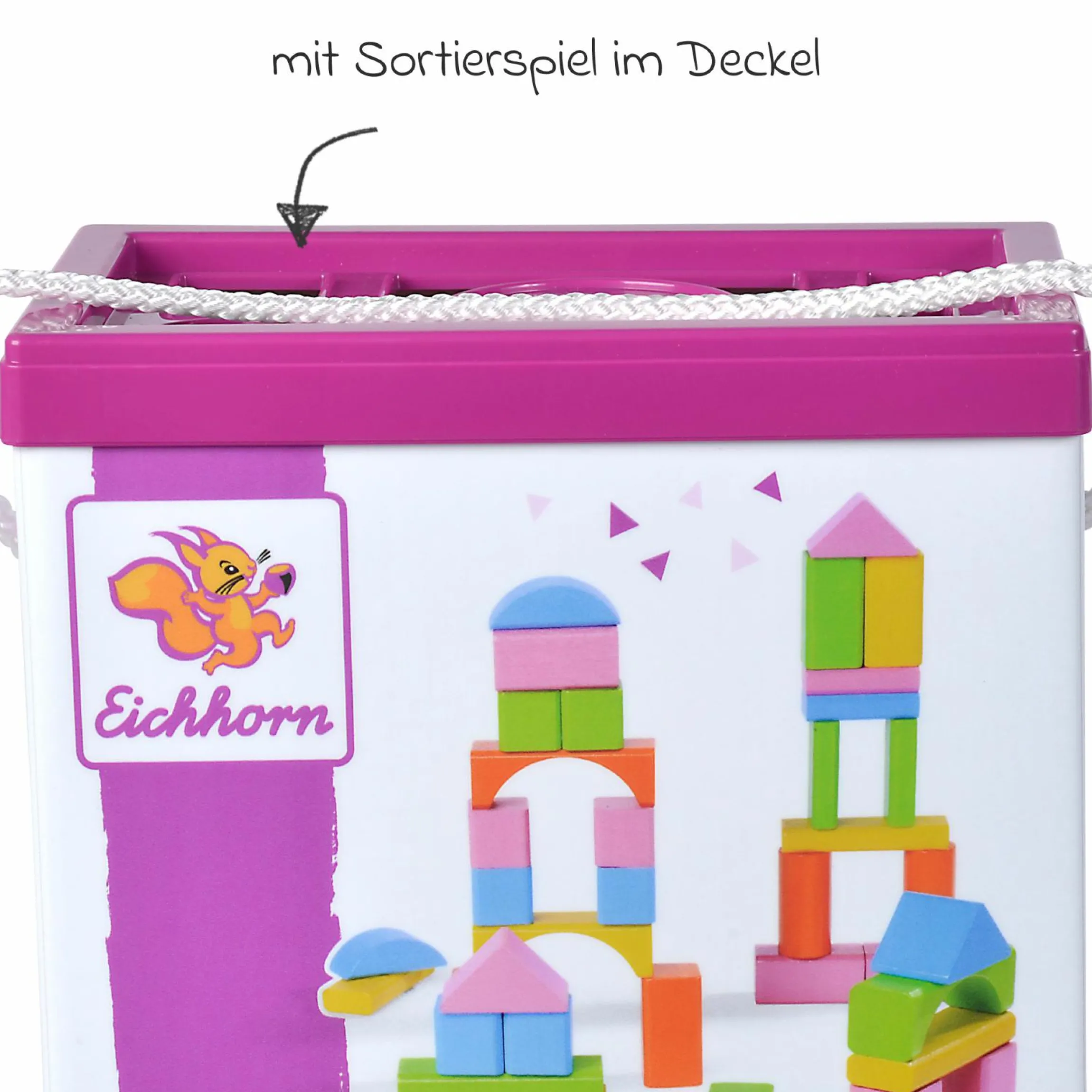 Holzbausteine 75 Stück - in Box mit Sortierspiel - Bunt