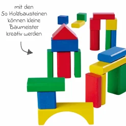 Holzbausteine 50 Stück - in Box mit Sortierspiel - Bunt