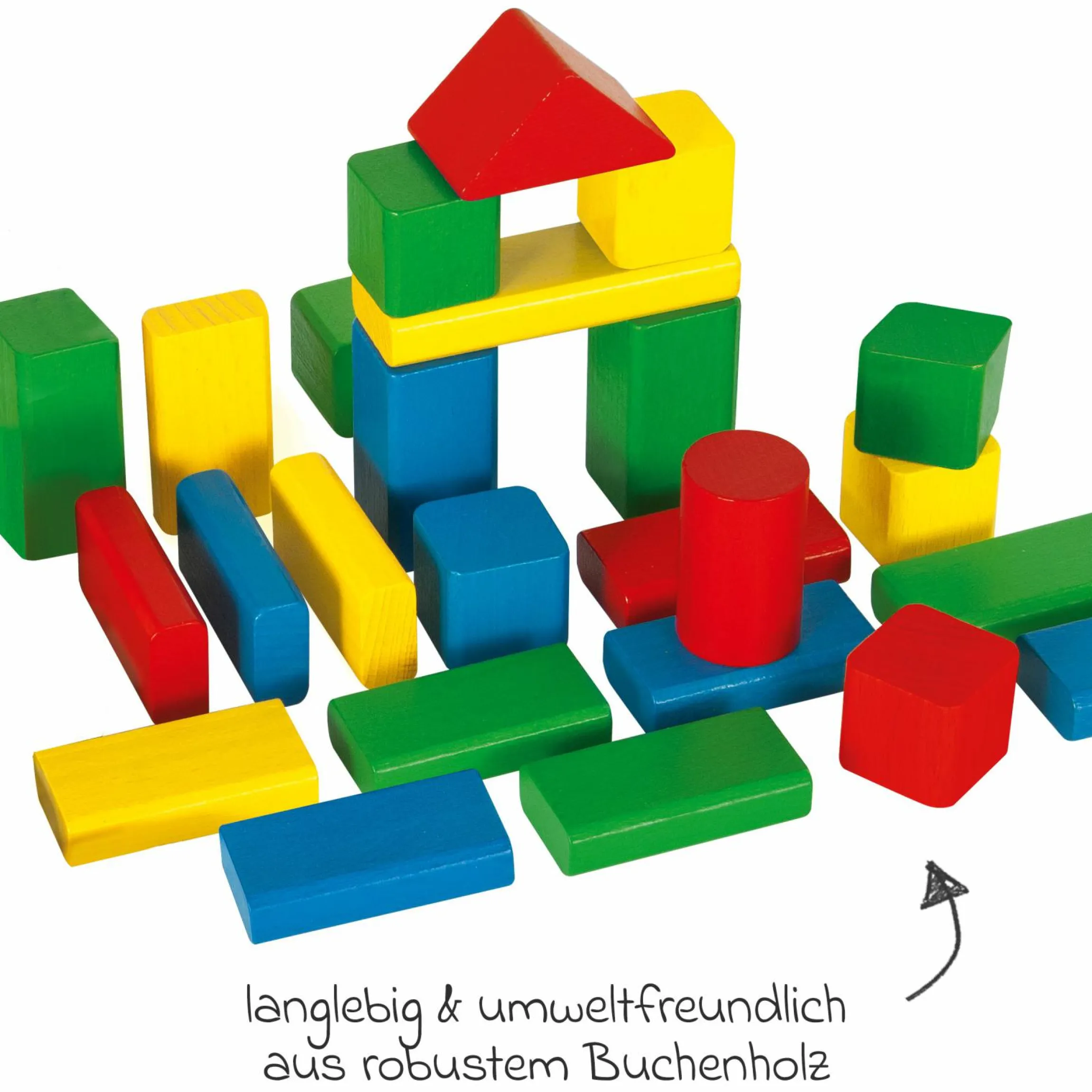 Holzbausteine 50 Stück - in Box mit Sortierspiel - Bunt