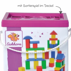 Holzbausteine 50 Stück - in Box mit Sortierspiel - Bunt