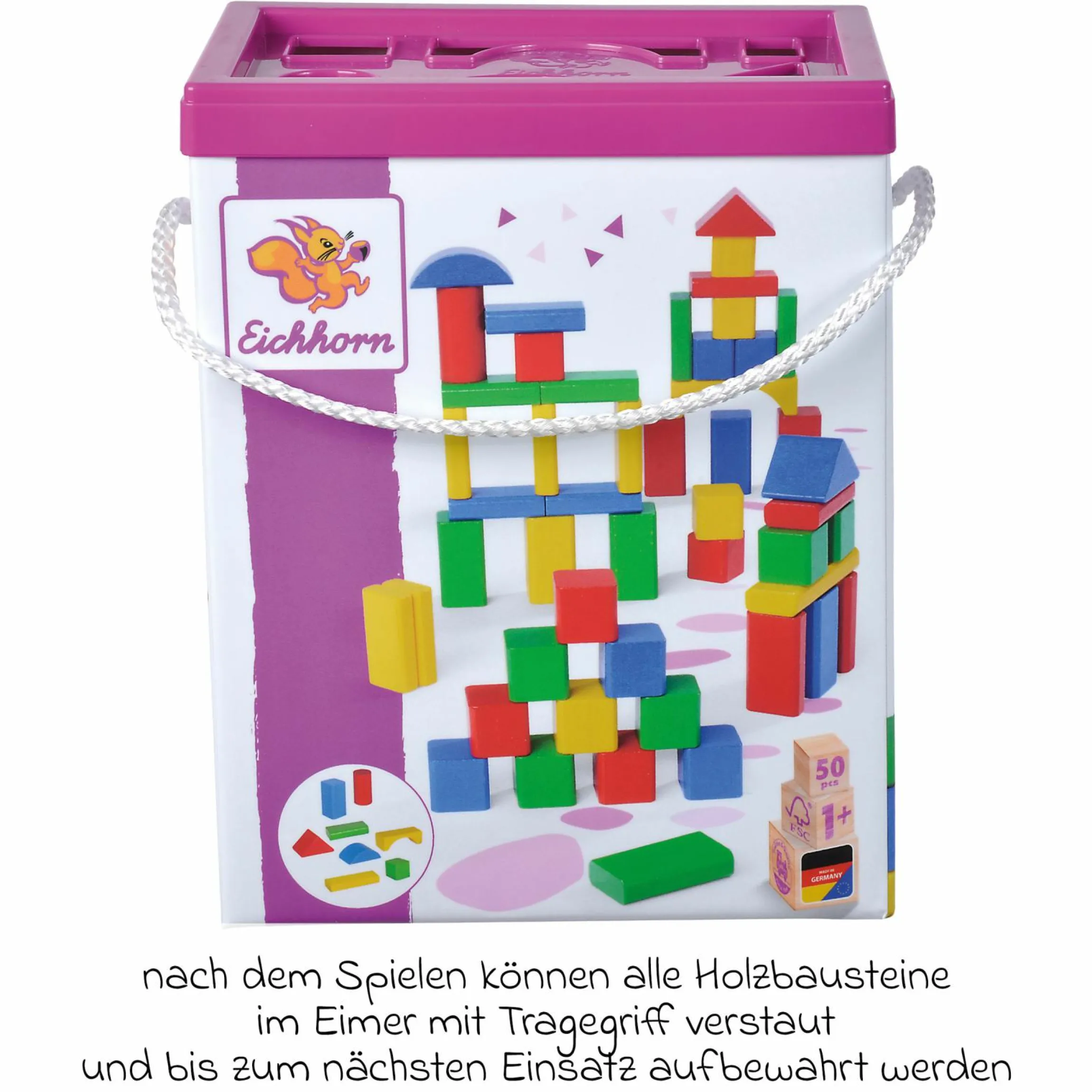 Holzbausteine 50 Stück - in Box mit Sortierspiel - Bunt