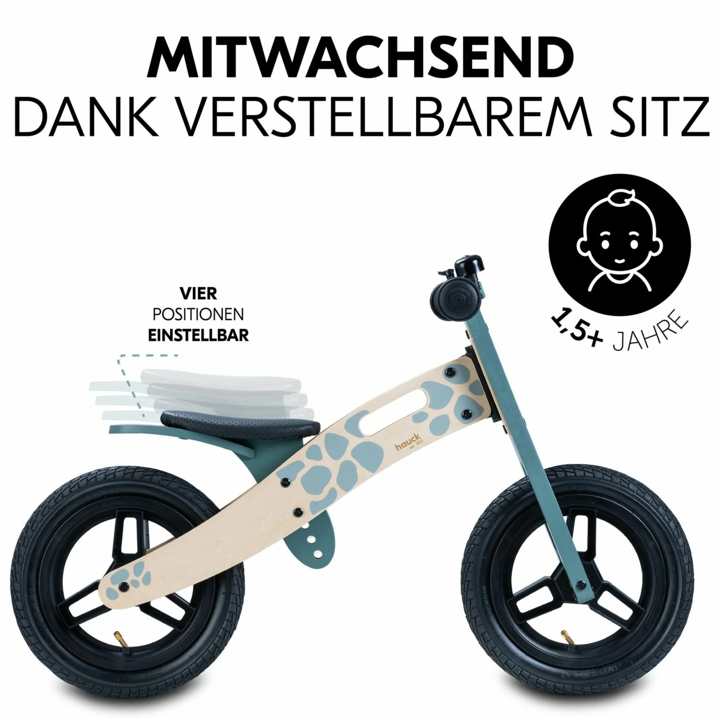 Holz-Laufrad Balance N Ride mit Lufträdern & verstellbarem Sitz (ab 18 Monate) - Turtle