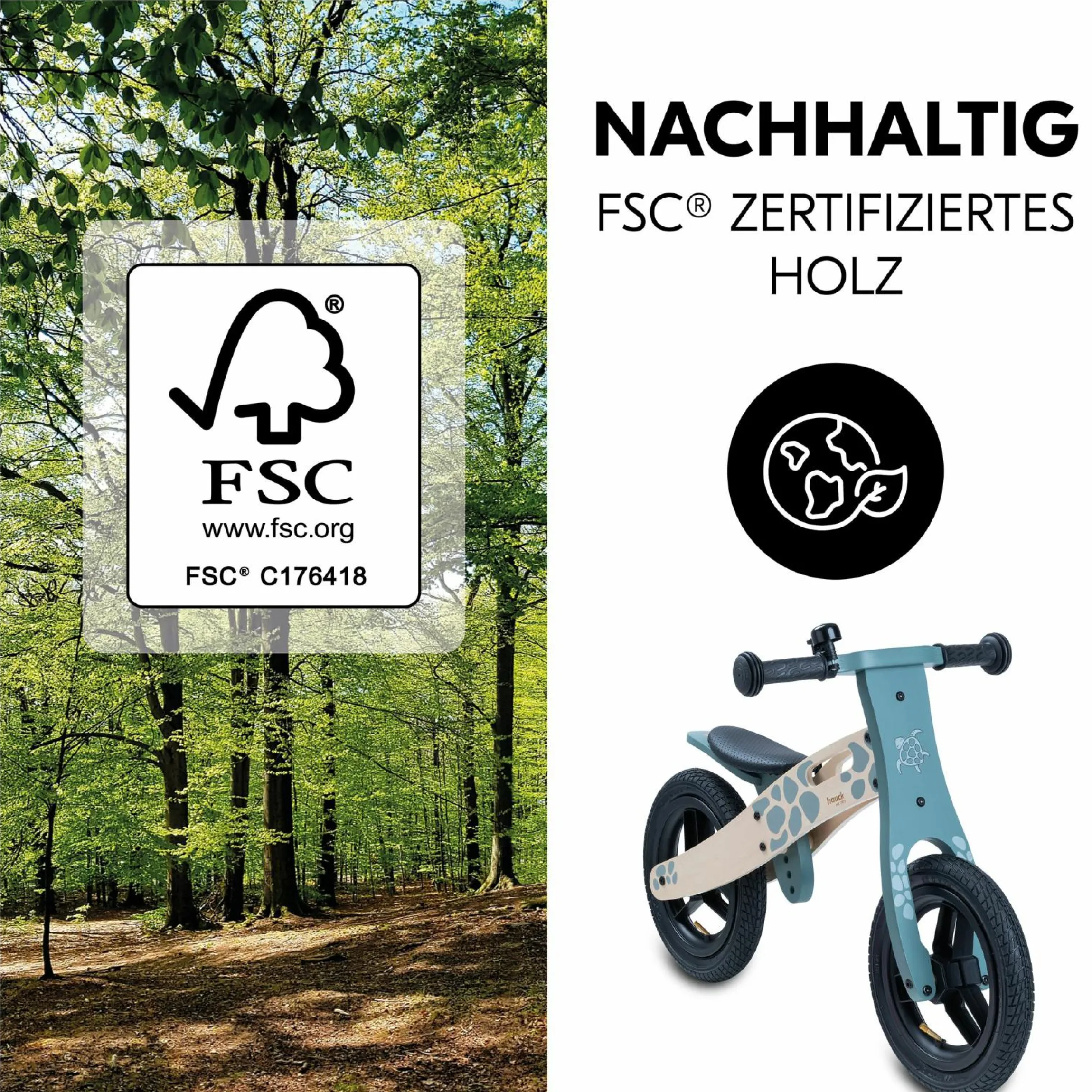 Holz-Laufrad Balance N Ride mit Lufträdern & verstellbarem Sitz (ab 18 Monate) - Turtle