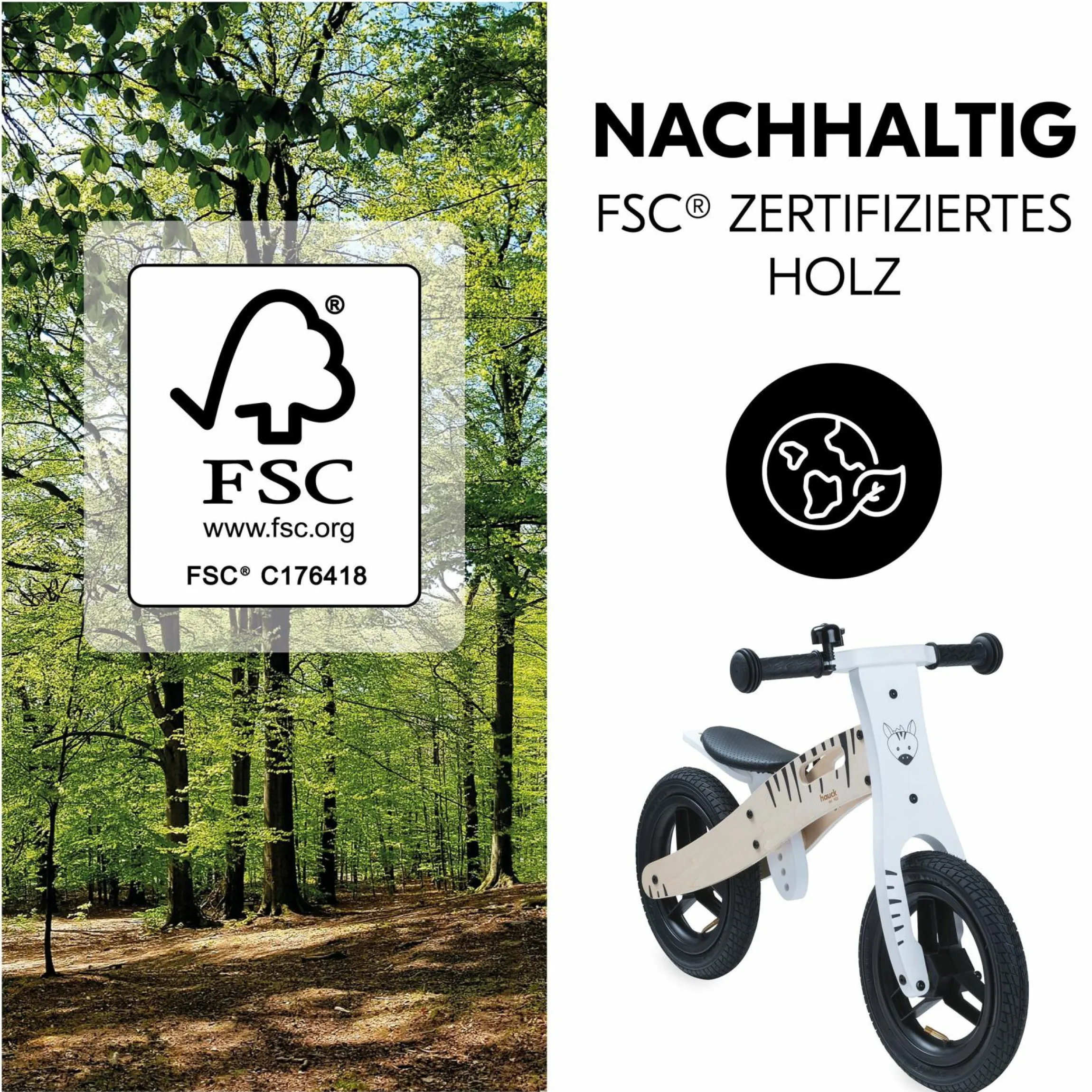 Holz-Laufrad Balance N Ride mit Lufträdern & verstellbarem Sitz (ab 18 Monate) - Zebra