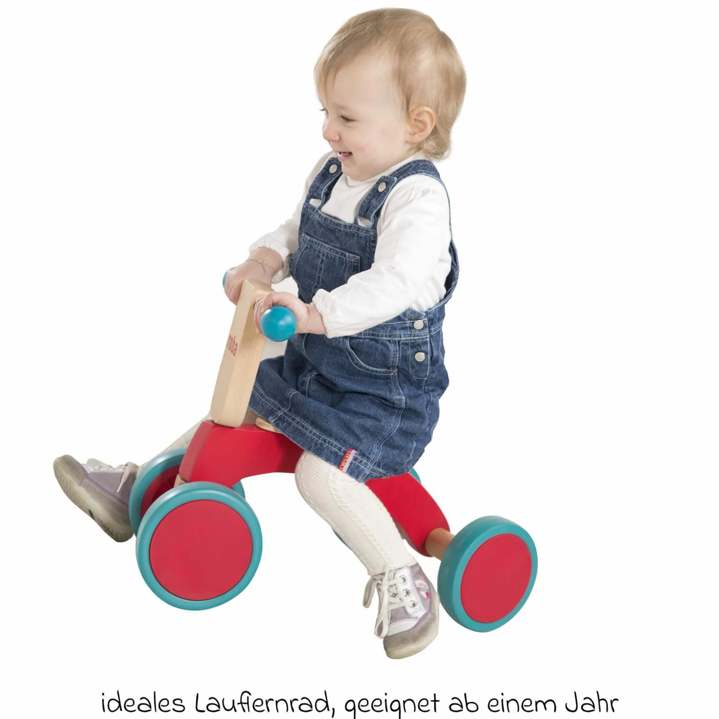 Holzrutscher / Laufrad ab 12 Monate aus Masivholz mit Gummireifen - Natur Lackiert - Kollektion 2025