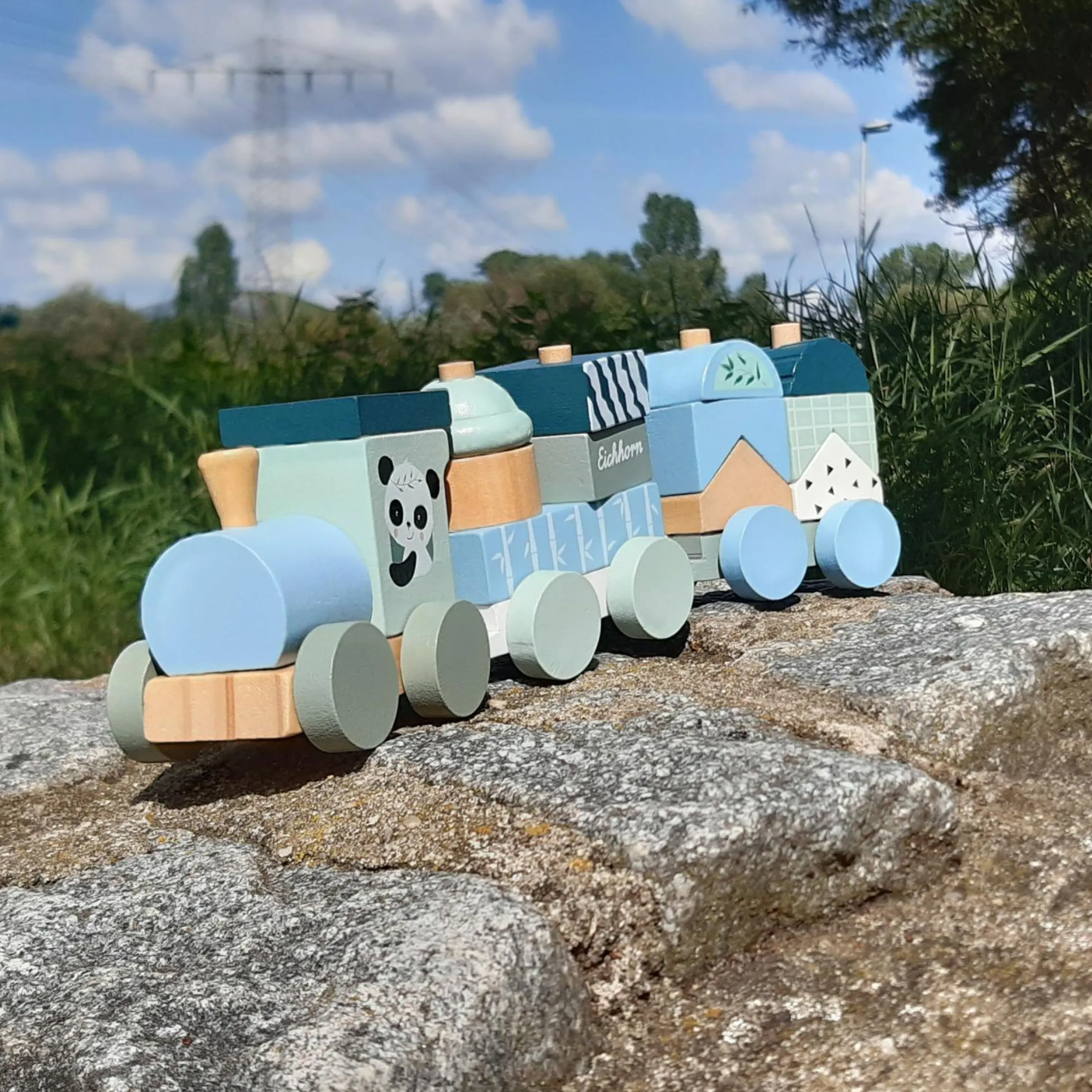 Holz-Zug mit Bausteinen - Panda