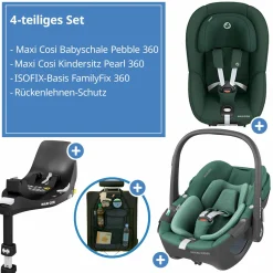 3in1 Babyschale & Reboarder-Set FamilyFix 360 ab Geburt bis 4 Jahre (40 - 105 cm) mit Babyschale Pebble 360 & Kindersitz Pearl 360 inkl. Isofix-Basis FamilyFix & Rückenlehnenschutz - Green