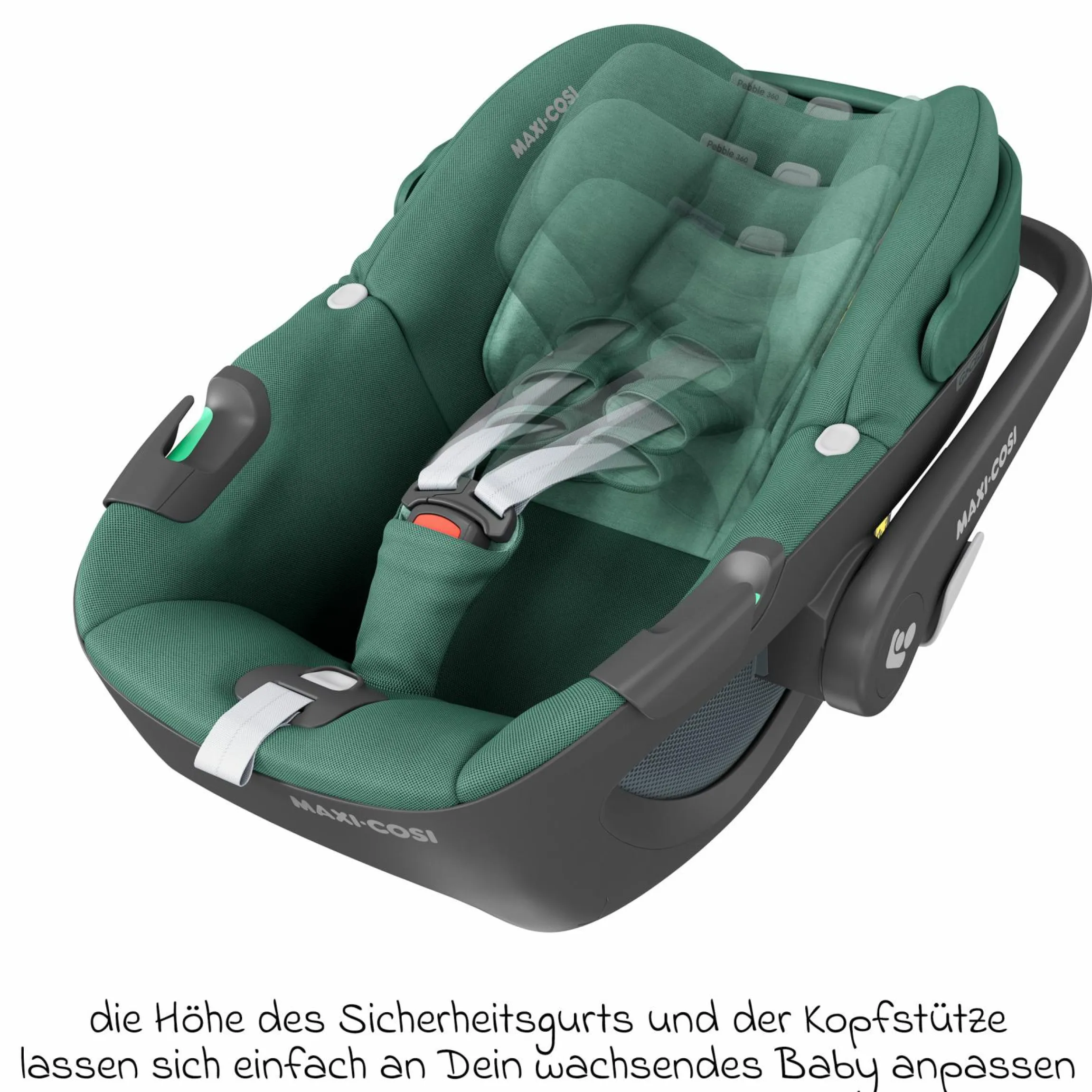 3in1 Babyschale & Reboarder-Set FamilyFix 360 ab Geburt bis 4 Jahre (40 - 105 cm) mit Babyschale Pebble 360 & Kindersitz Pearl 360 inkl. Isofix-Basis FamilyFix & Rückenlehnenschutz - Green