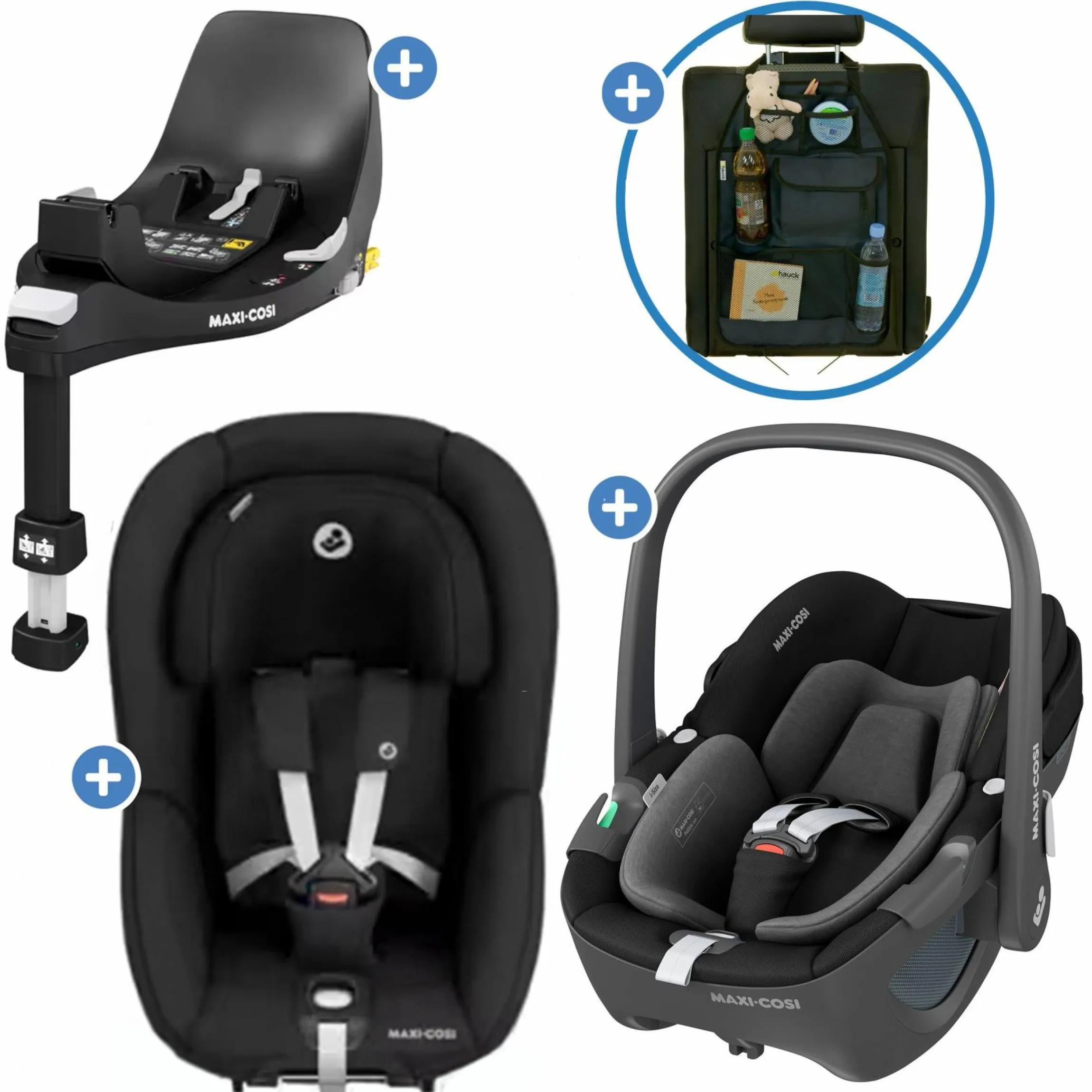 3in1 Babyschale & Reboarder-Set FamilyFix 360 ab Geburt bis 4 Jahre (40 - 105 cm) mit Babyschale Pebble 360 & Kindersitz Pearl 360 inkl. Isofix-Basis FamilyFix & Rückenlehnenschutz - Black