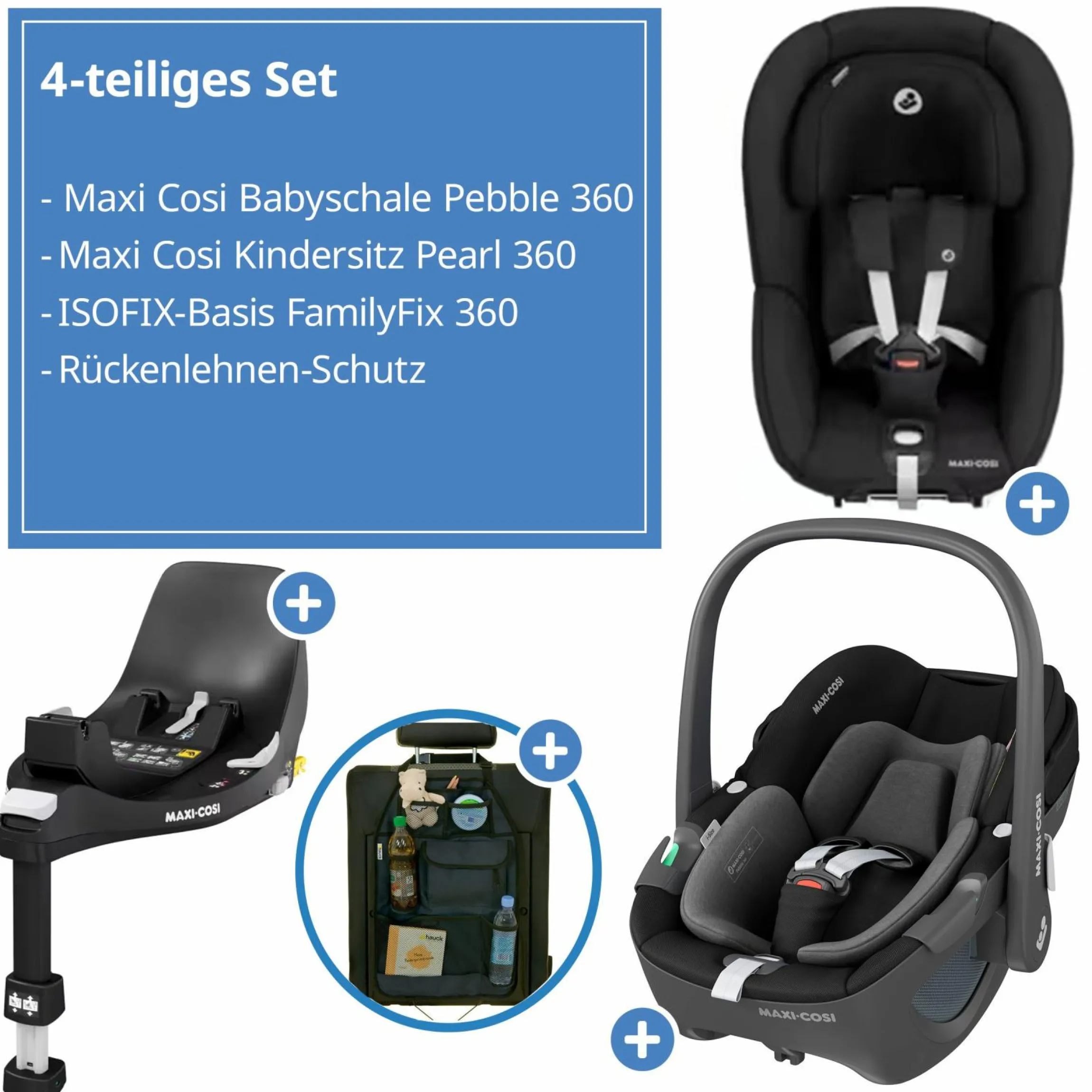 3in1 Babyschale & Reboarder-Set FamilyFix 360 ab Geburt bis 4 Jahre (40 - 105 cm) mit Babyschale Pebble 360 & Kindersitz Pearl 360 inkl. Isofix-Basis FamilyFix & Rückenlehnenschutz - Black