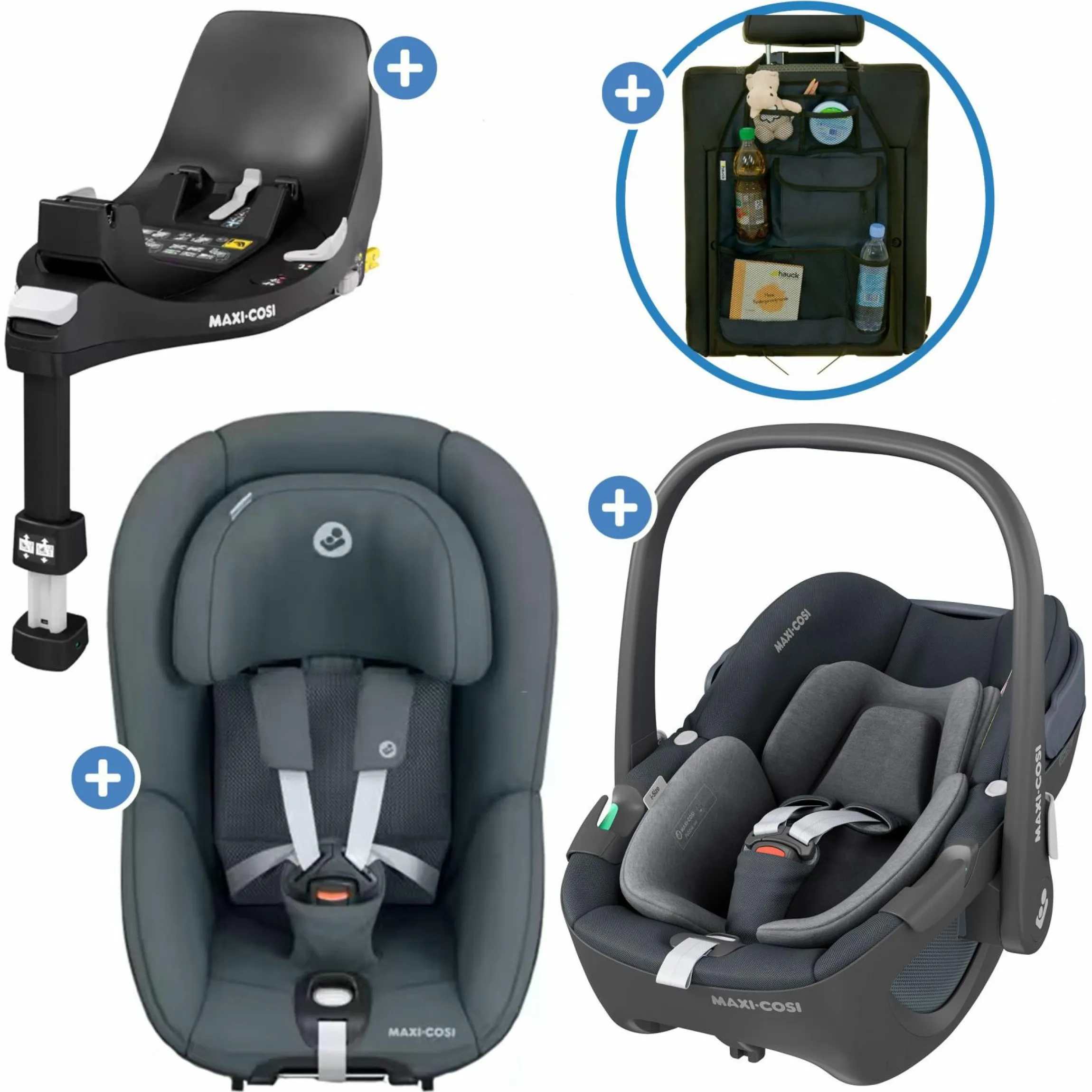 3in1 Babyschale & Reboarder-Set FamilyFix 360 ab Geburt bis 4 Jahre (40 - 105 cm) mit Babyschale Pebble 360 & Kindersitz Pearl 360 inkl. Isofix-Basis FamilyFix & Rückenlehnenschutz - Graphite