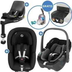 3in1 Babyschale & Reboarder-Set FamilyFix 360 ab Geburt bis 4 Jahre (40 - 105 cm) mit Babyschale Pebble 360 & Kindersitz Pearl 360 inkl. Isofix-Basis FamilyFix, Schutzunterlage & Schnullertasche - Black - Kollektion 2025