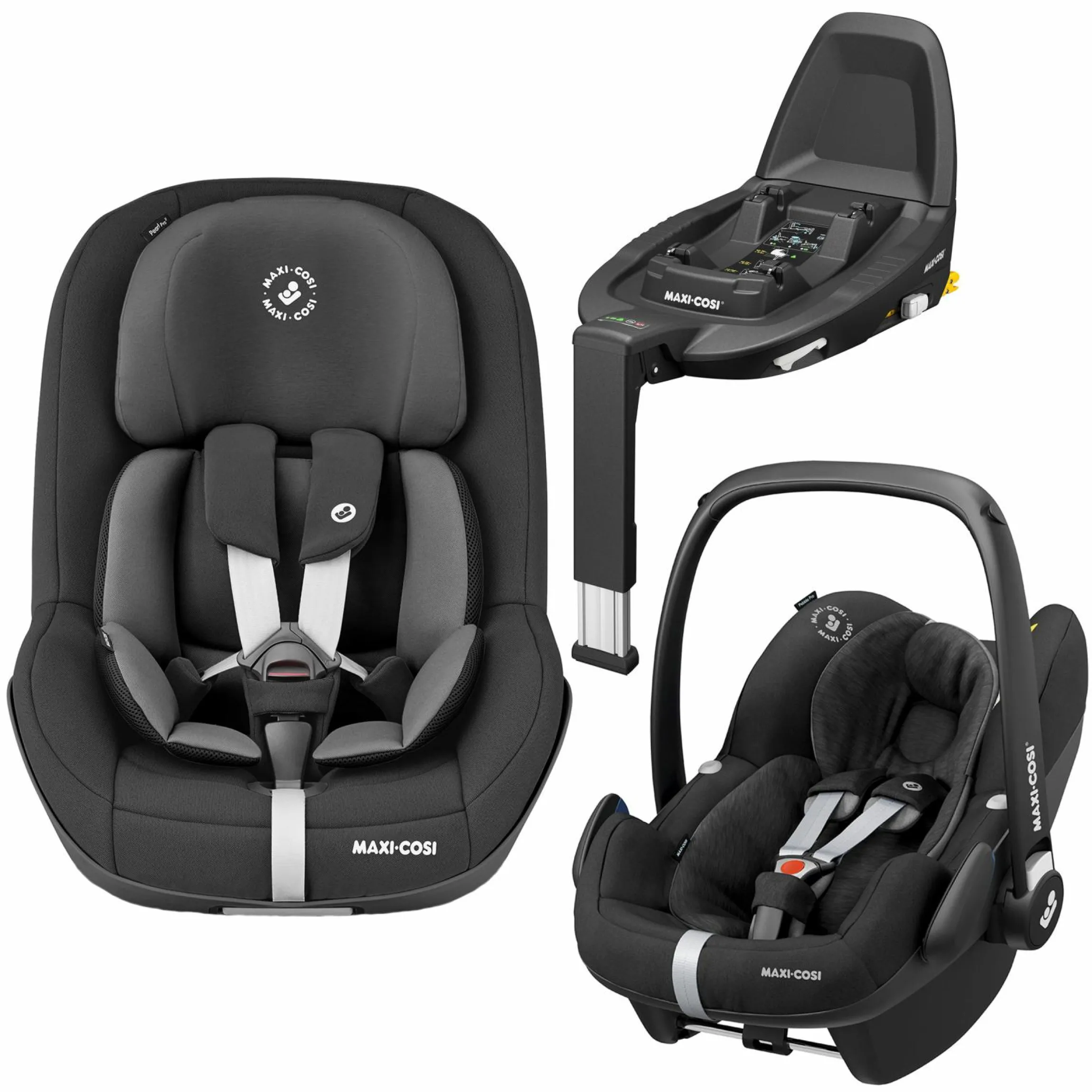 3in1 Babyschale & Reboarder-Set ab Geburt - 4 Jahre (45 cm - 105 cm) mit Babyschale Pebble Pro, Kindersitz Pearl Pro 2 inkl. FamilyFix 3 - Black