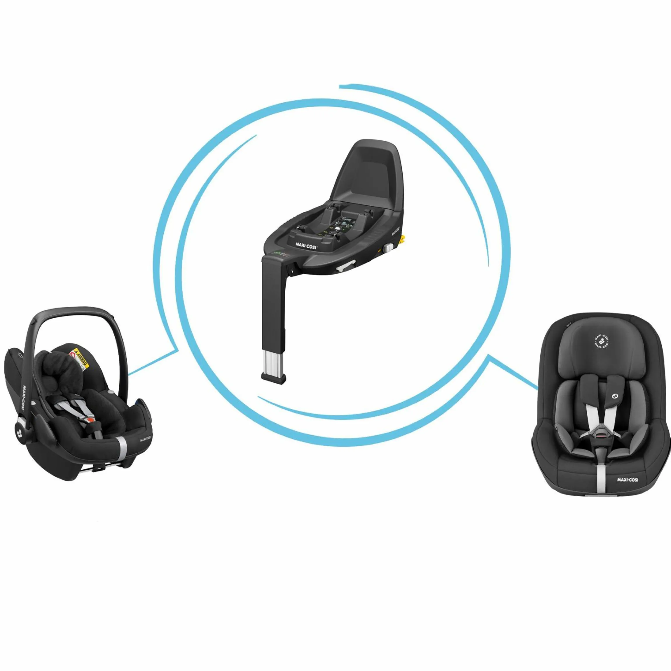 3in1 Babyschale & Reboarder-Set ab Geburt - 4 Jahre (45 cm - 105 cm) mit Babyschale Pebble Pro, Kindersitz Pearl Pro 2 inkl. FamilyFix 3 - Black