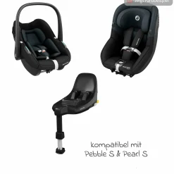 3in1 Babyschalen & Kindersitz-Set FamilyFix S ab Geburt bis 4 Jahre (40cm - 105 cm mit Babyschale Pebble S & Kindersitz Pearl S inkl. Isofix-Basis FamilyFix S, Schutzunterlage & Schnullertasche - Tonal Graphite - Kollektion 2025