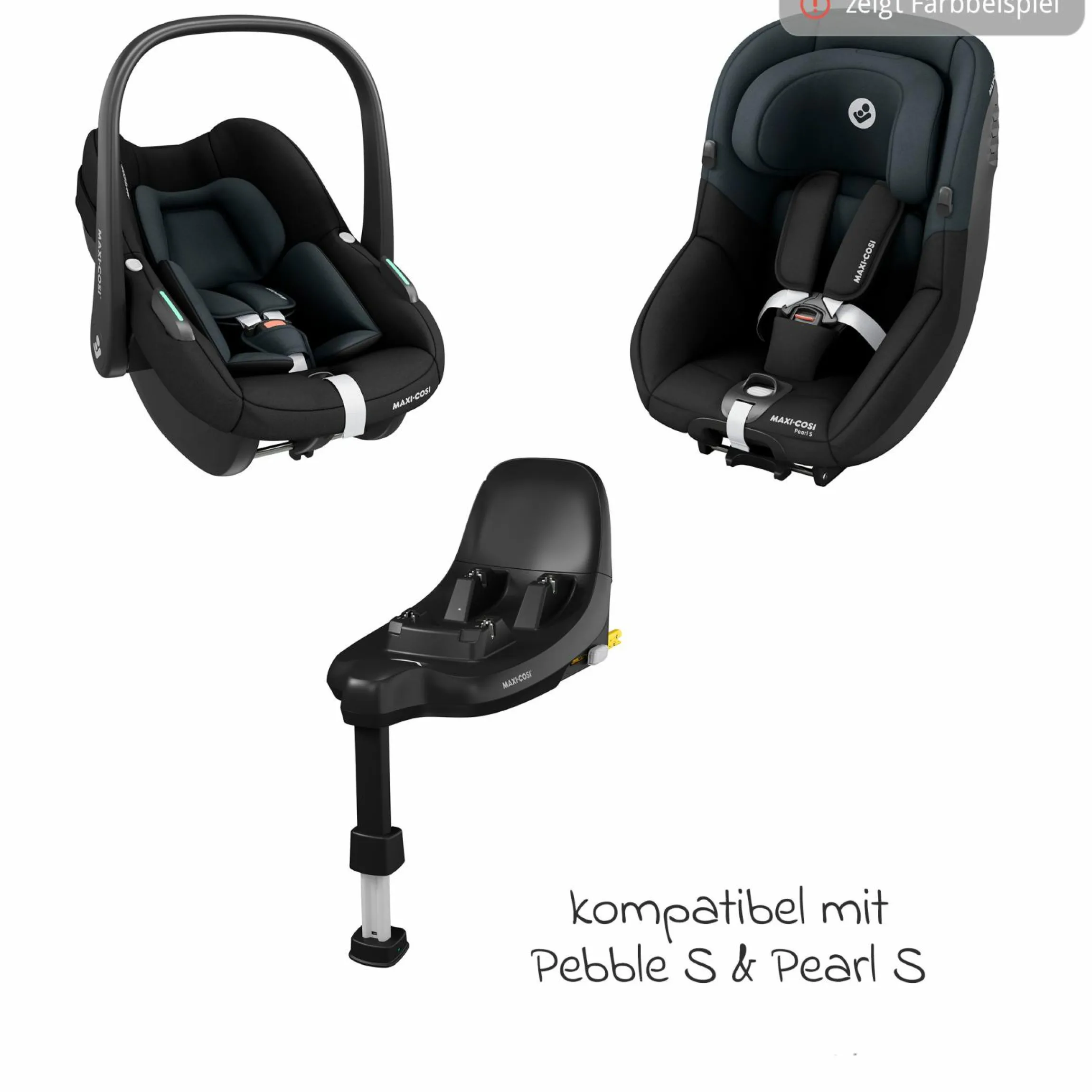 3in1 Babyschalen & Kindersitz-Set FamilyFix S ab Geburt bis 4 Jahre (40cm - 105 cm mit Babyschale Pebble S & Kindersitz Pearl S inkl. Isofix-Basis FamilyFix S, Schutzunterlage & Schnullertasche - Tonal Graphite - Kollektion 2025