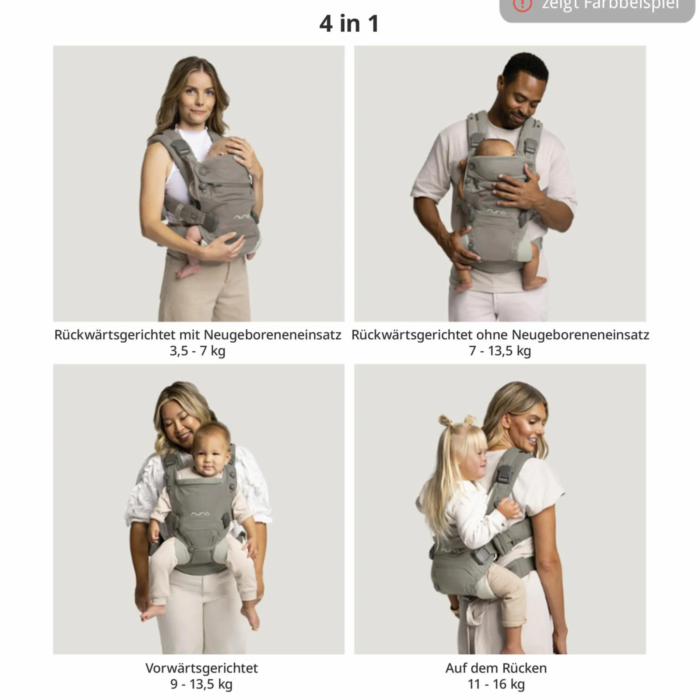 4in1 Babytrage CUDL Clik für Neugeborene ab 3,5 kg bis 16 kg einsetzbar mit 4 Tragepositionen, Klickverschluss inkl. Zubehör - Denim - Kollektion 2025