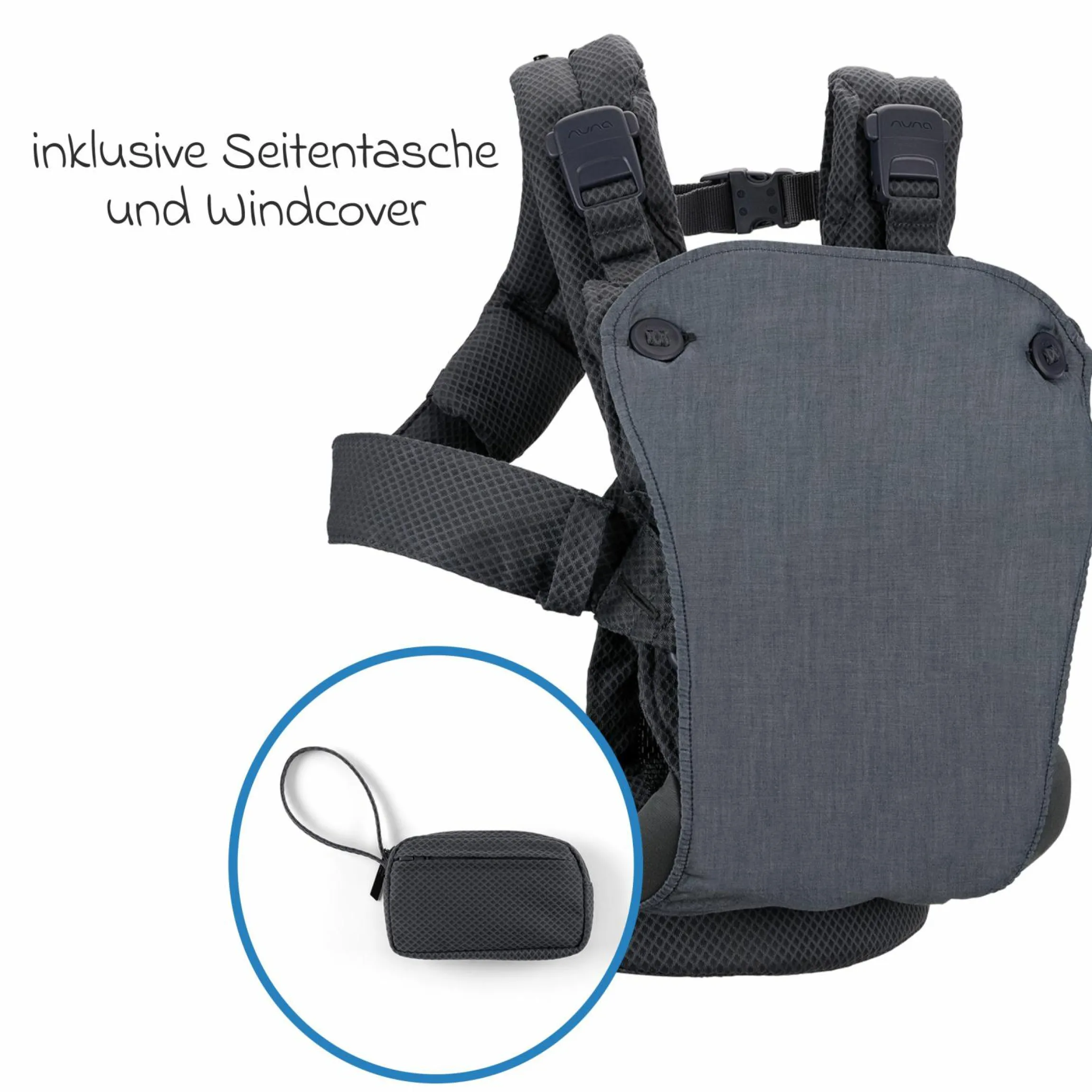 4in1 Babytrage CUDL Clik für Neugeborene ab 3,5 kg bis 16 kg einsetzbar mit 4 Tragepositionen, Klickverschluss inkl. Zubehör - Denim - Kollektion 2025