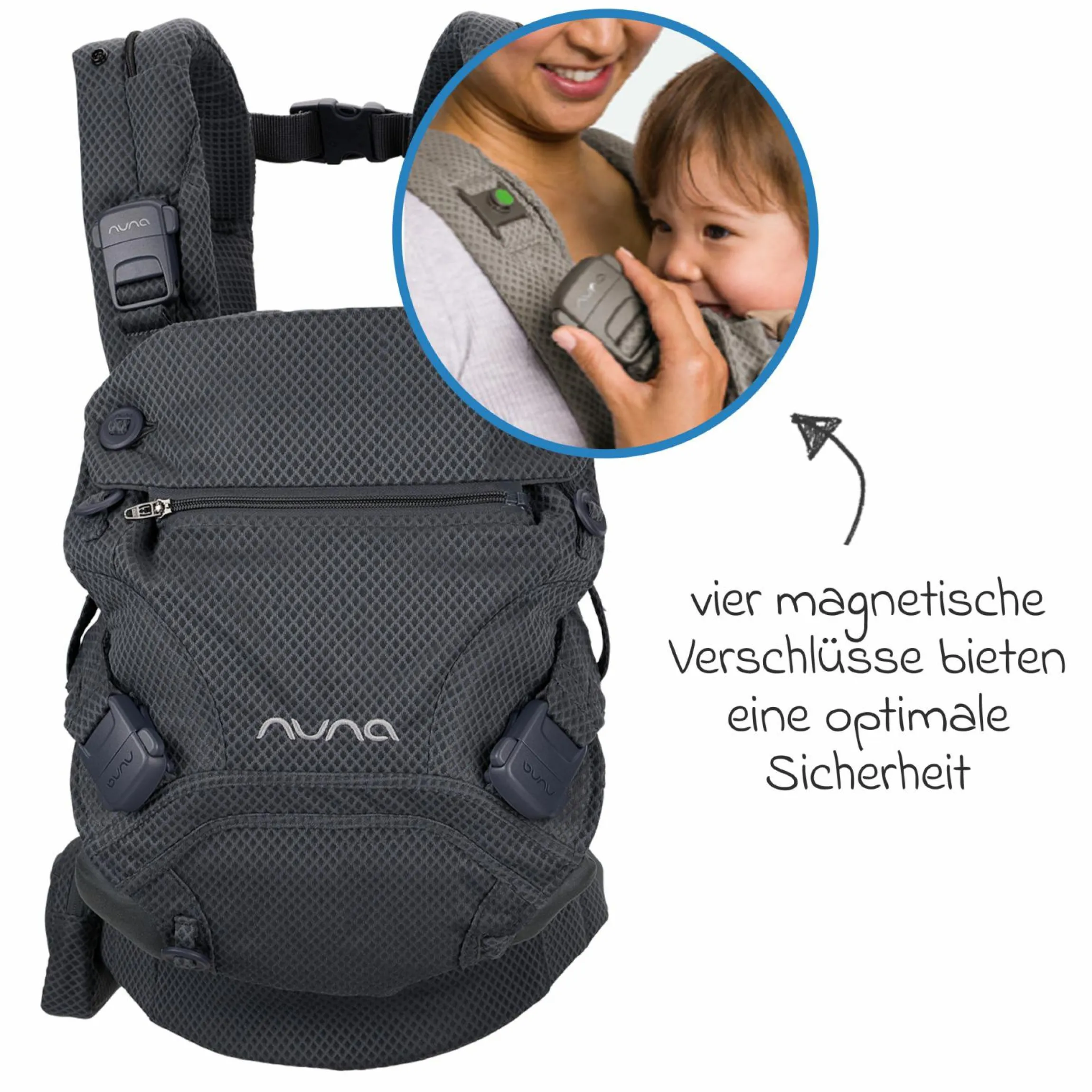 4in1 Babytrage CUDL Clik für Neugeborene ab 3,5 kg bis 16 kg einsetzbar mit 4 Tragepositionen, Klickverschluss inkl. Zubehör - Denim - Kollektion 2025