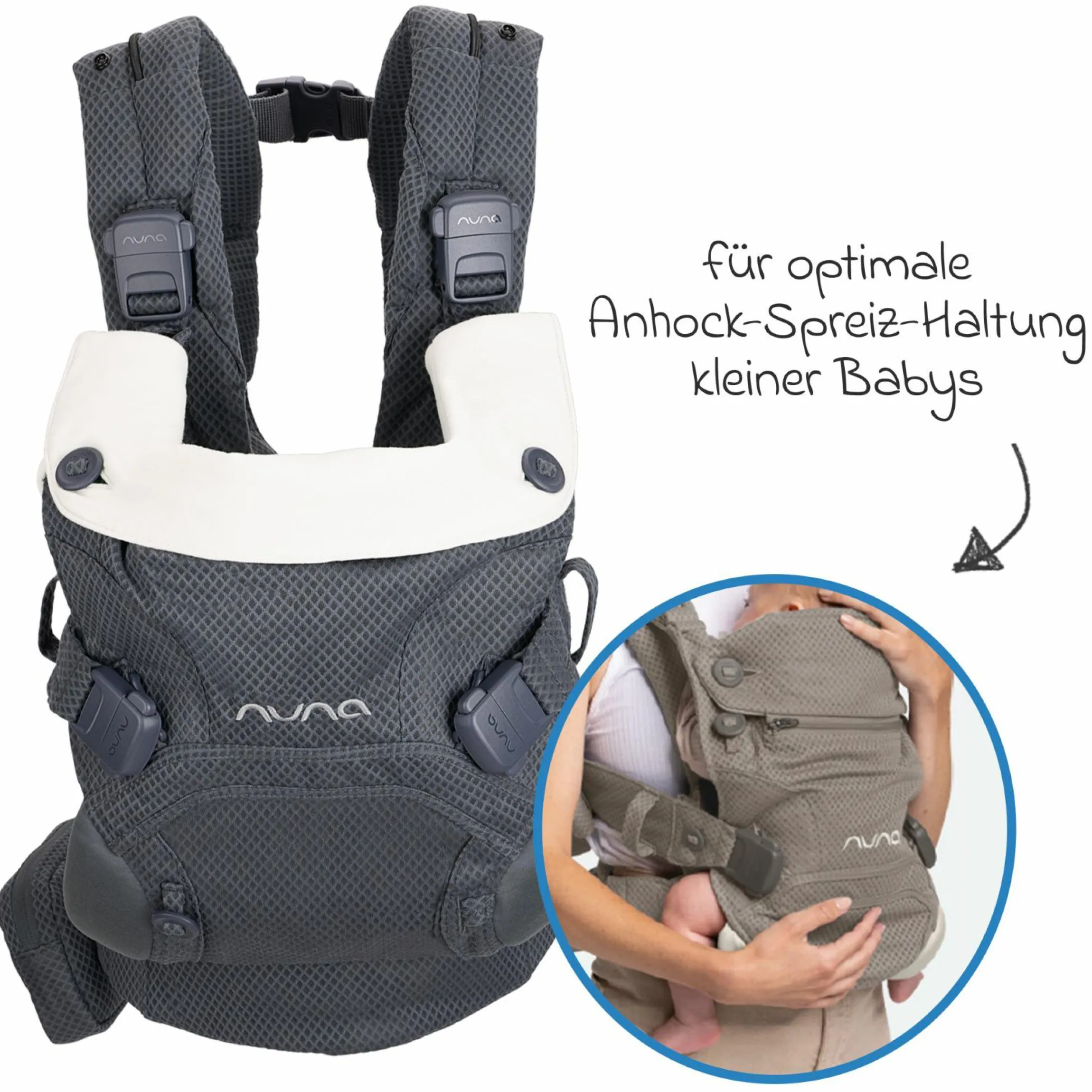 4in1 Babytrage CUDL Clik für Neugeborene ab 3,5 kg bis 16 kg einsetzbar mit 4 Tragepositionen, Klickverschluss inkl. Zubehör - Denim - Kollektion 2025