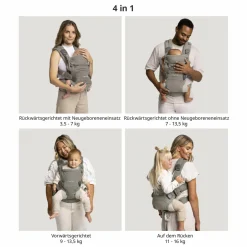 4in1 Babytrage CUDL Clik für Neugeborene ab 3,5 kg bis 16 kg einsetzbar mit 4 Tragepositionen, Klickverschluss inkl. Zubehör - Fog - Kollektion 2025