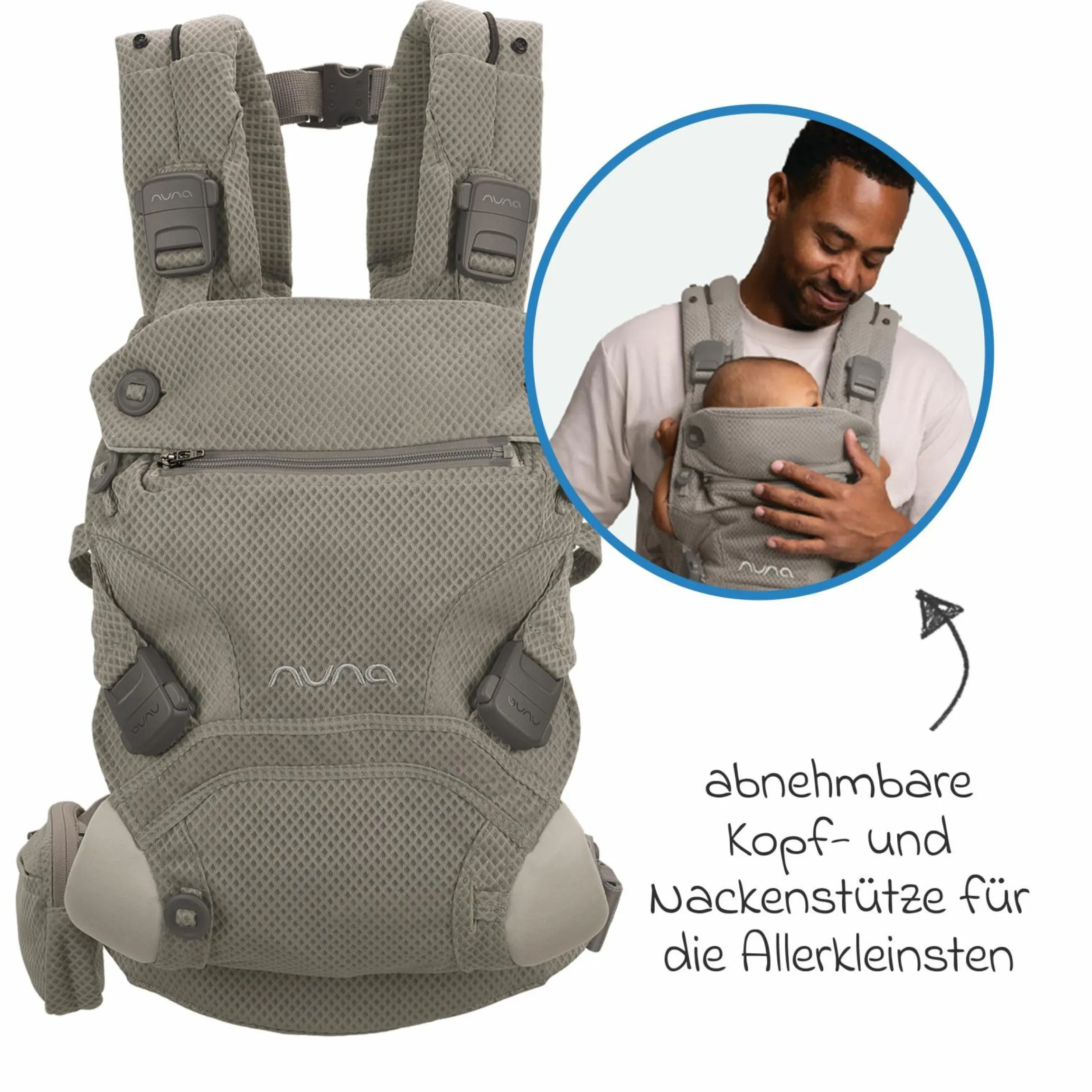 4in1 Babytrage CUDL Clik für Neugeborene ab 3,5 kg bis 16 kg einsetzbar mit 4 Tragepositionen, Klickverschluss inkl. Zubehör - Fog - Kollektion 2025