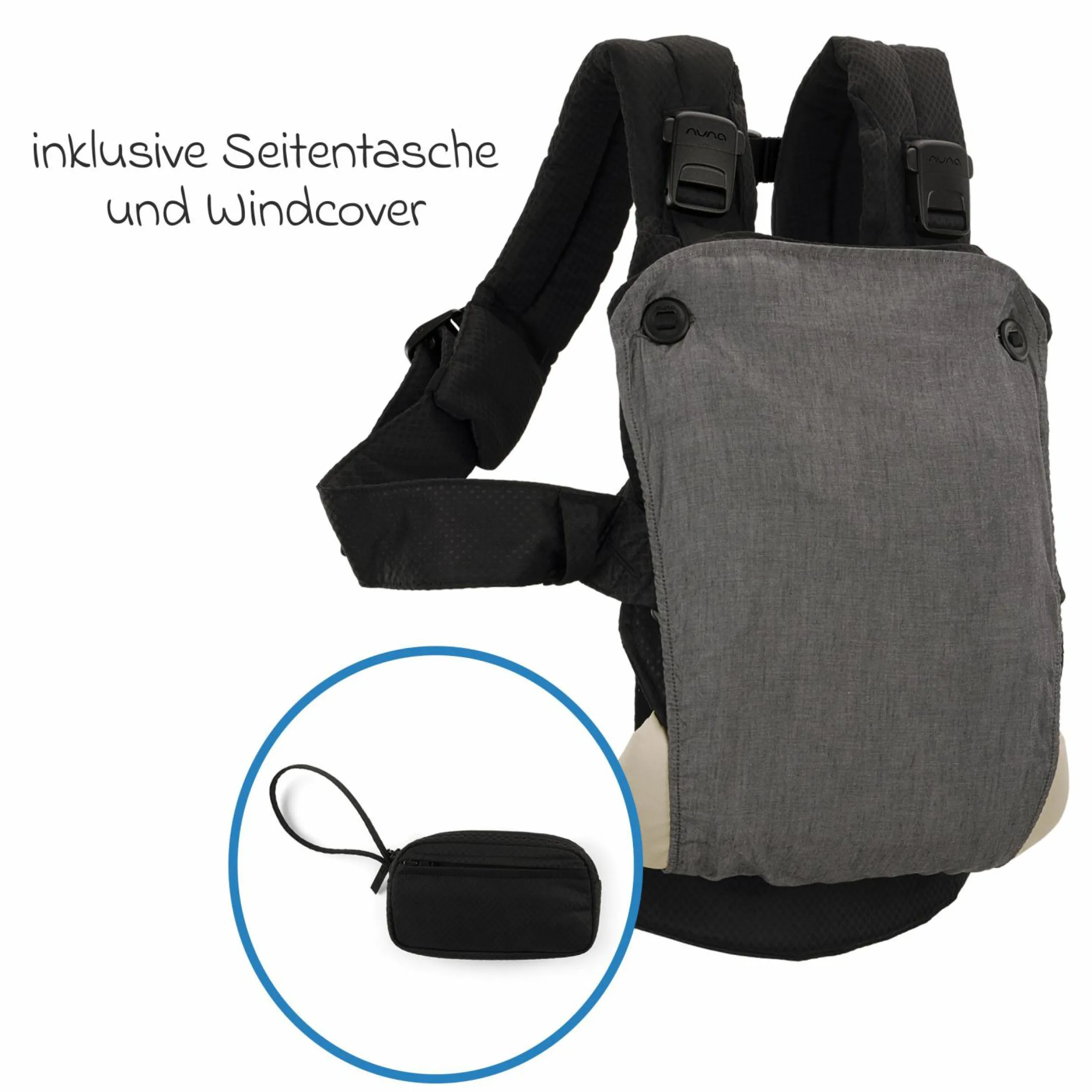 4in1 Babytrage CUDL Clik für Neugeborene ab 3,5 kg bis 16 kg einsetzbar mit 4 Tragepositionen, Klickverschluss inkl. Zubehör - Caviar - Kollektion 2025