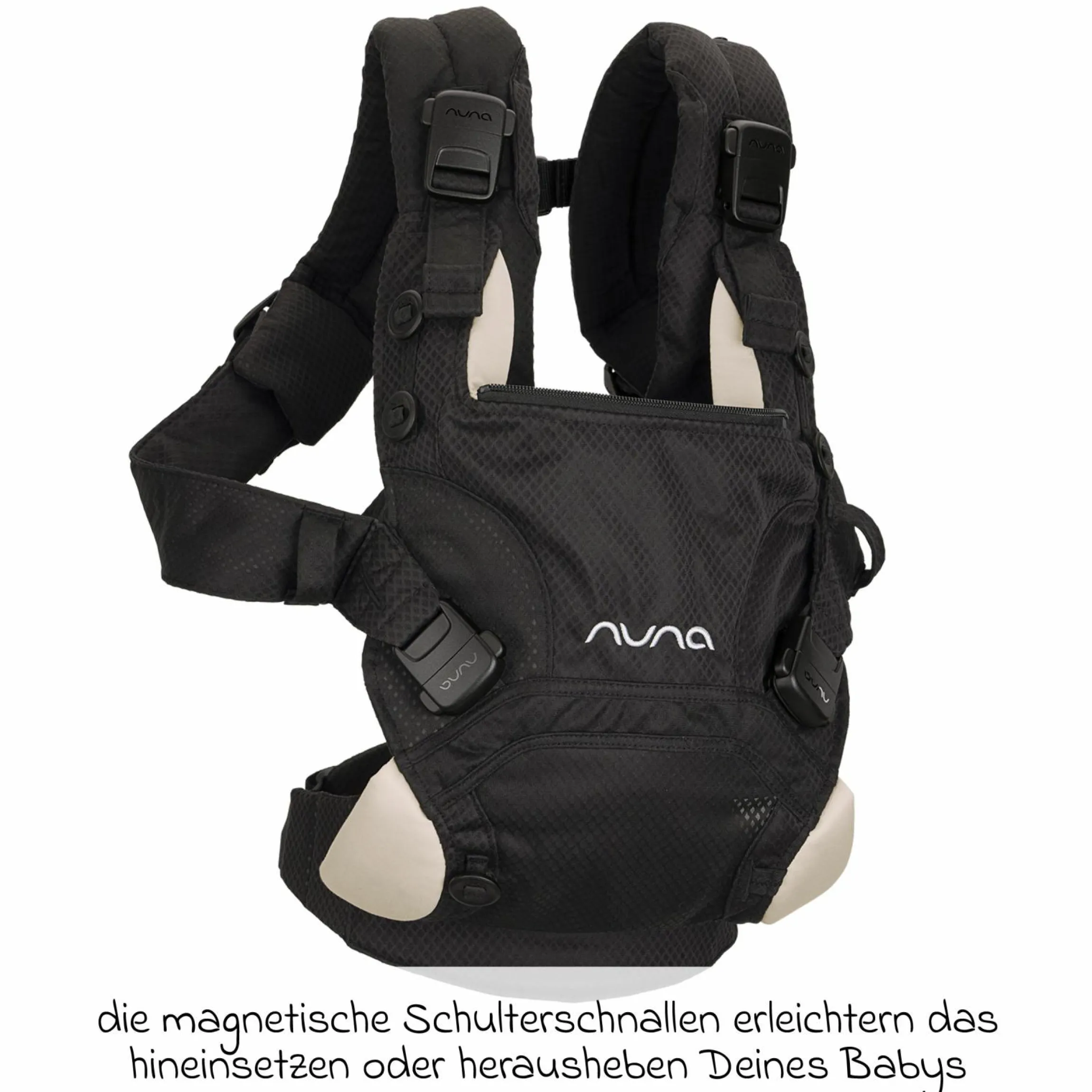 4in1 Babytrage CUDL Clik für Neugeborene ab 3,5 kg bis 16 kg einsetzbar mit 4 Tragepositionen, Klickverschluss inkl. Zubehör - Caviar - Kollektion 2025