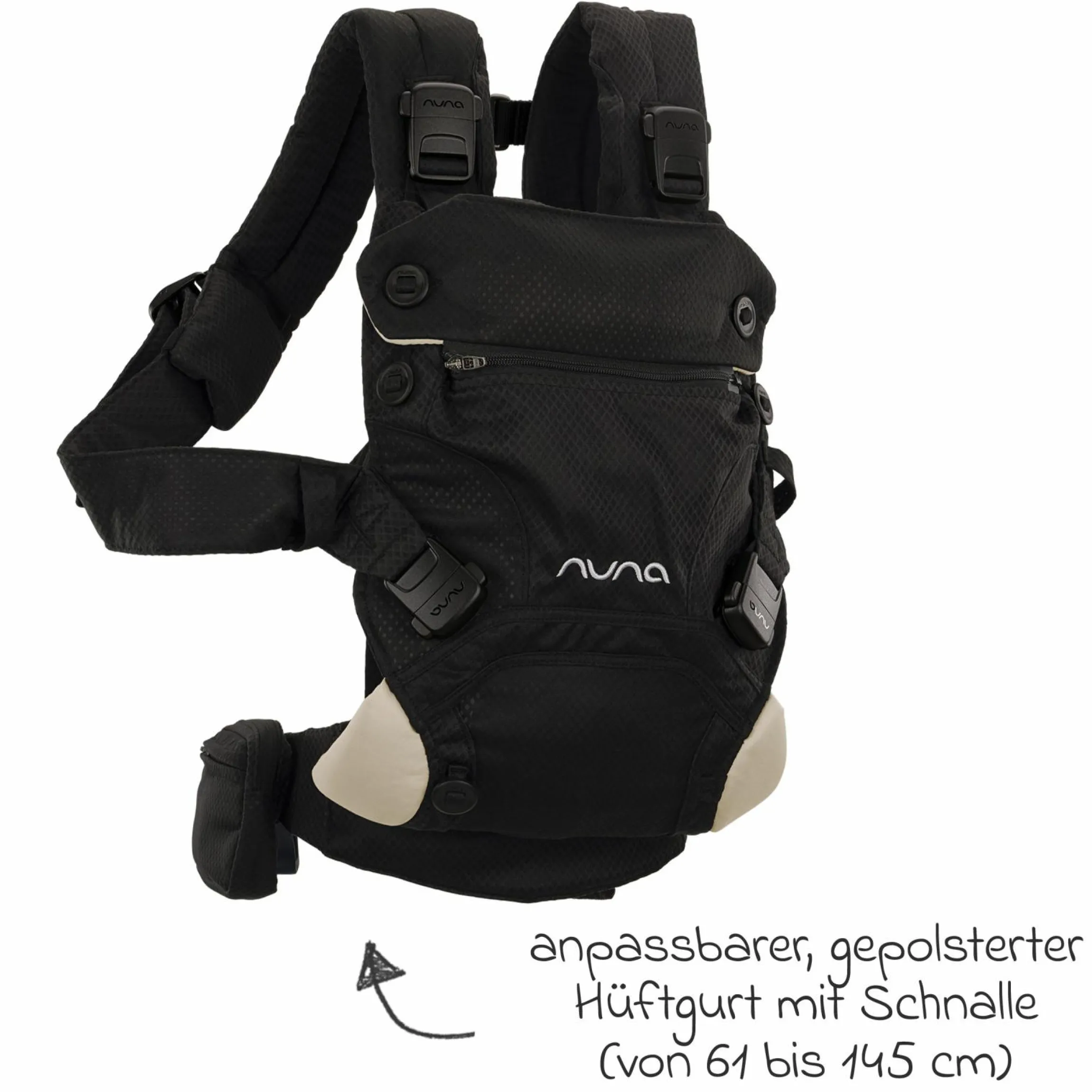 4in1 Babytrage CUDL Clik für Neugeborene ab 3,5 kg bis 16 kg einsetzbar mit 4 Tragepositionen, Klickverschluss inkl. Zubehör - Caviar - Kollektion 2025